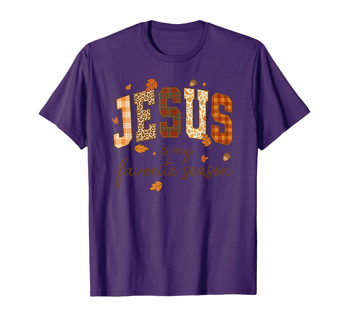 Jesus is My Favorite Season Fall Christian Leopard Plaid T-Shirt