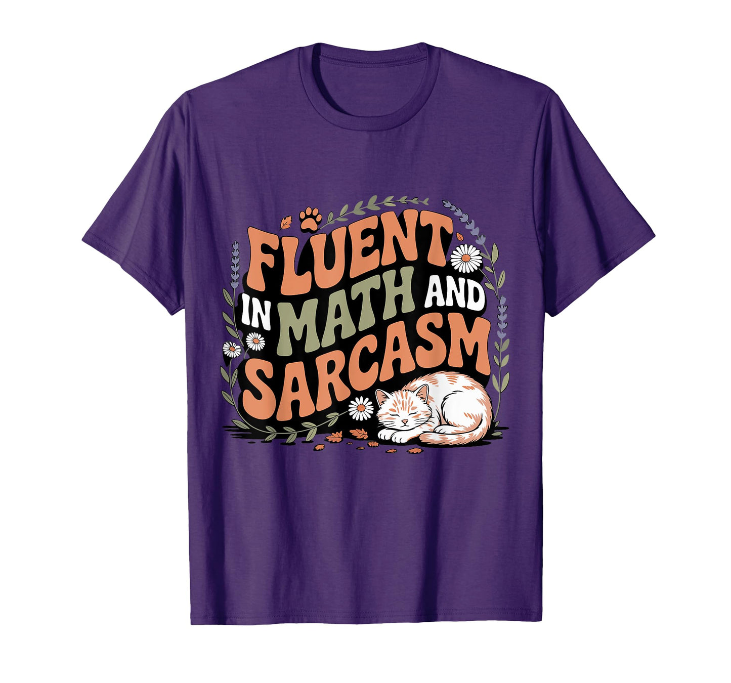 Funny Teacher Fluent in Math and Sarcasm Retro Cat T-Shirt