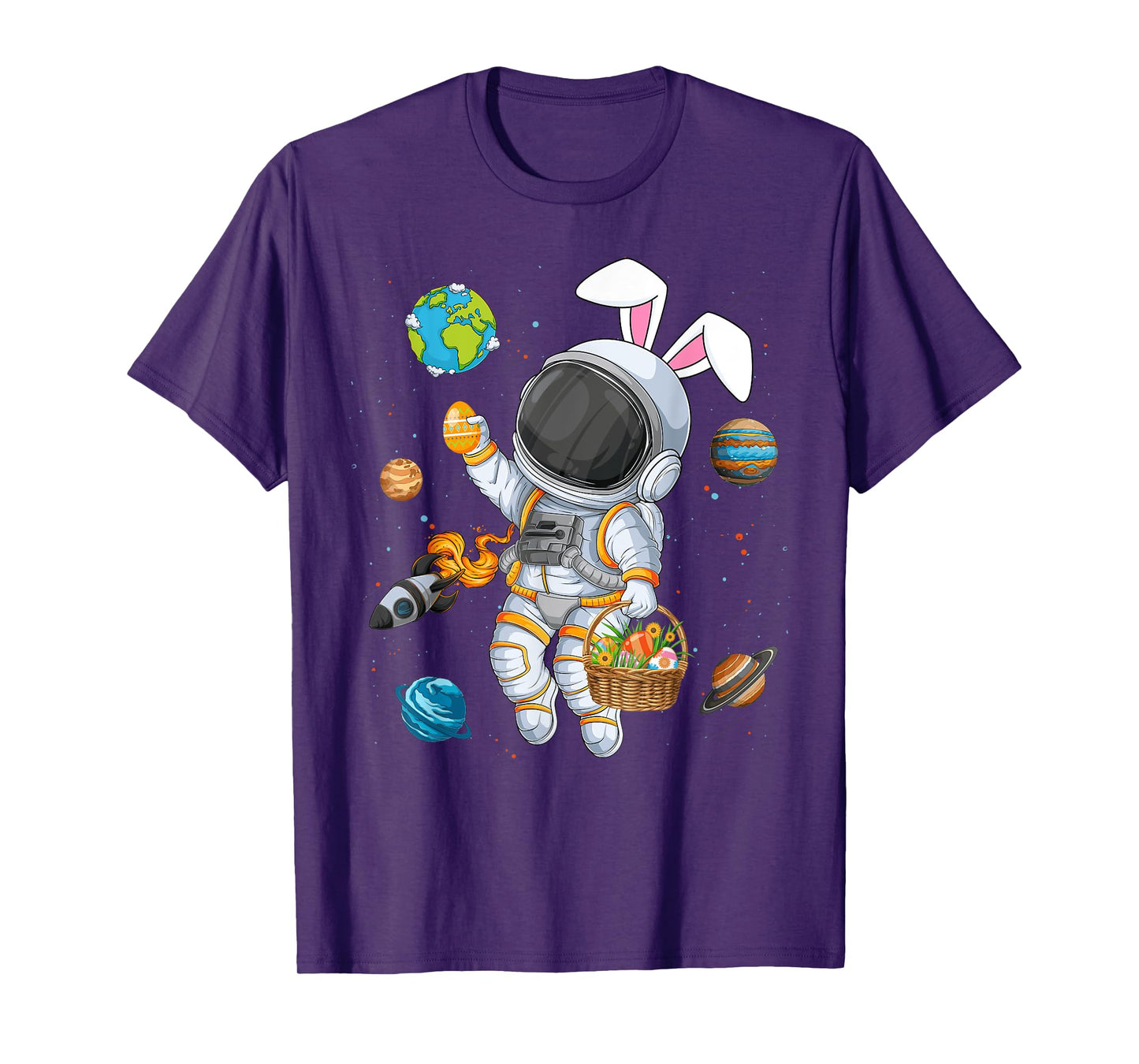 Funny Astronaut Bunny Ears Easter Eggs Easter Day Boys Kids T-Shirt