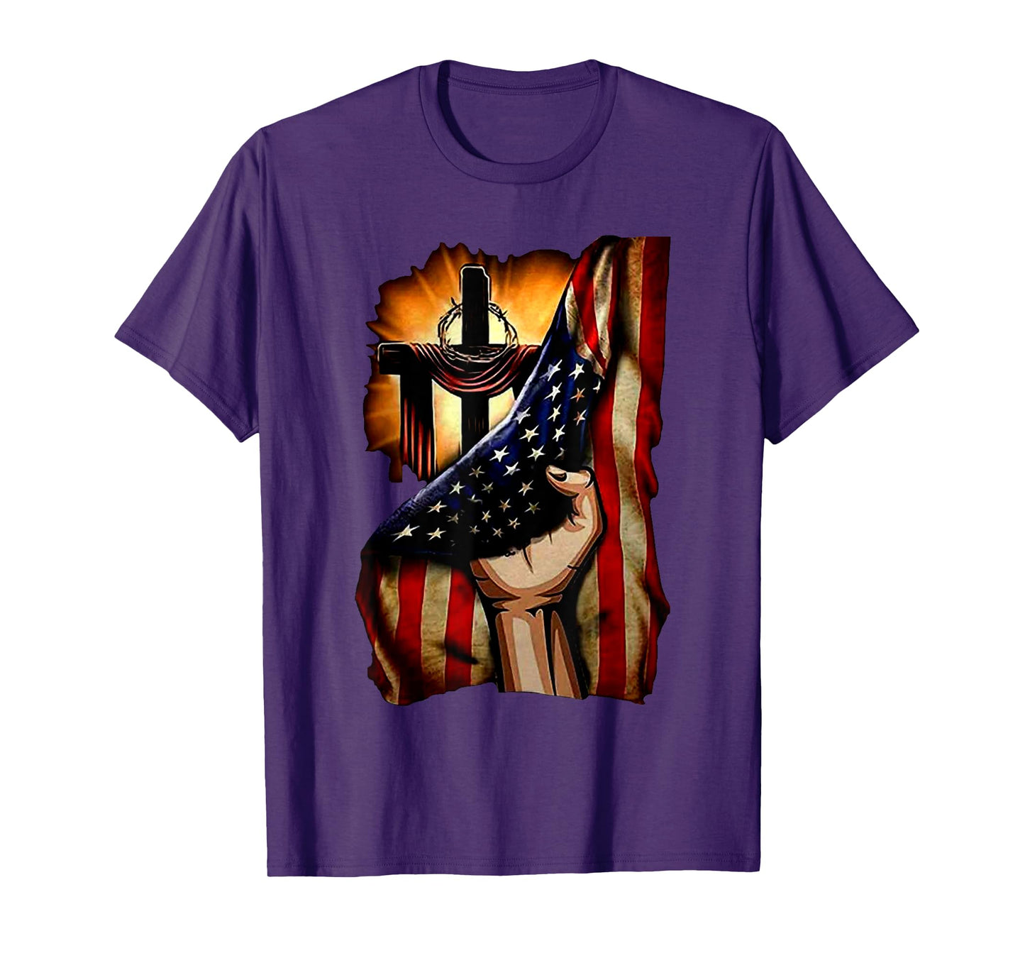 Cross Christ American Flag Pride Hand Christian Lover Gift T-Shirt for Women Men