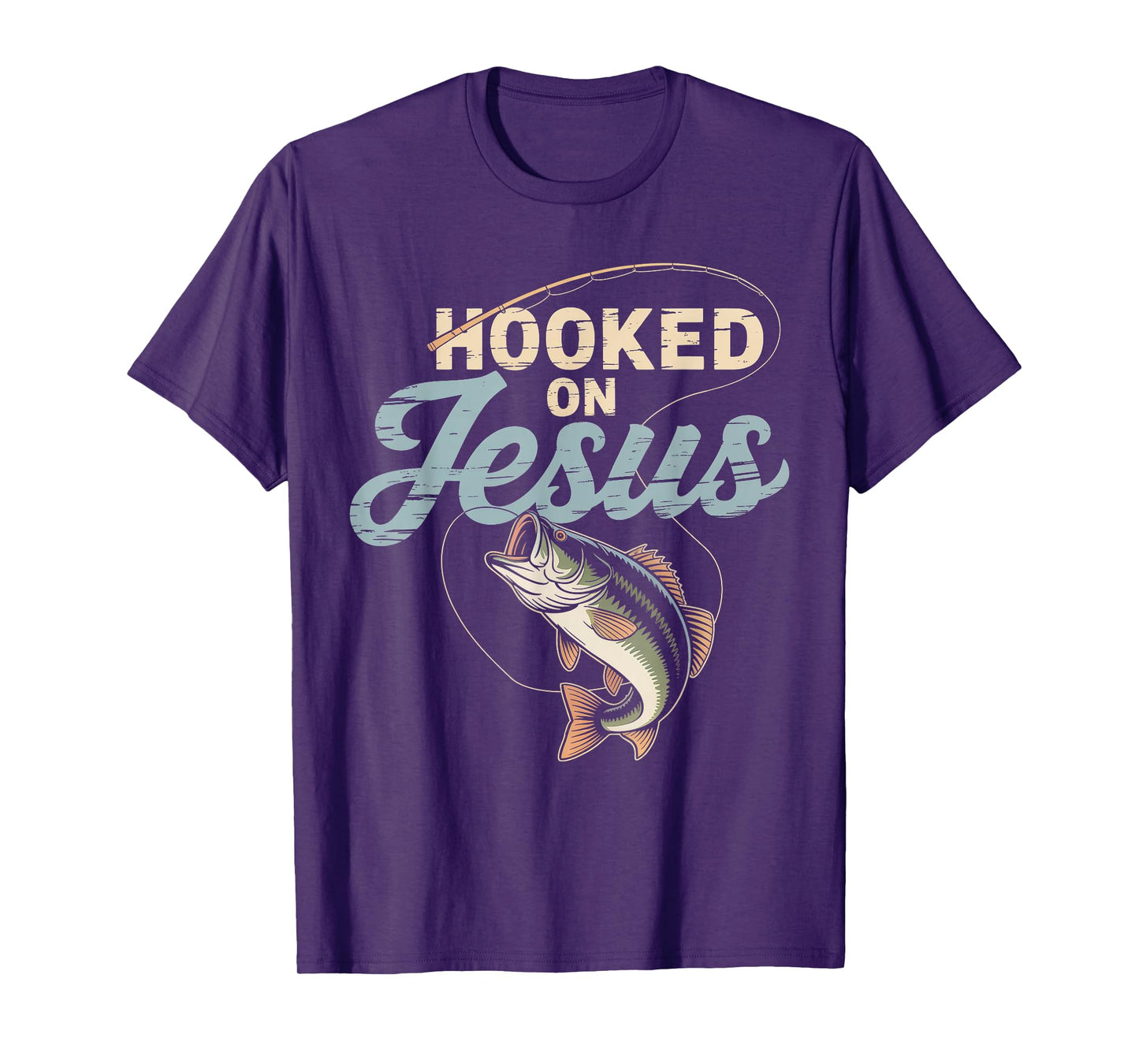 Hook On Jesus Bass Fishing Christian Religious God Men Boy T-Shirt