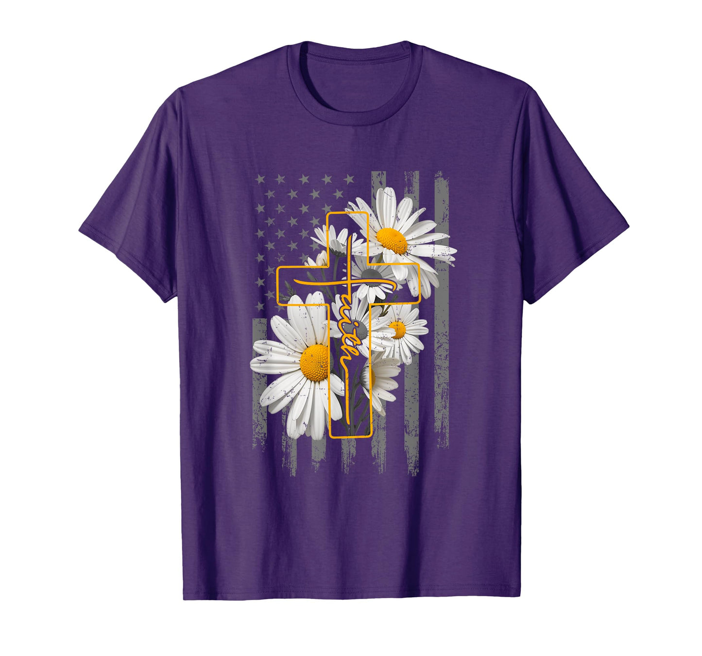 Love Faith Daisy Flowers Cross Flag Christian For Women T-Shirt