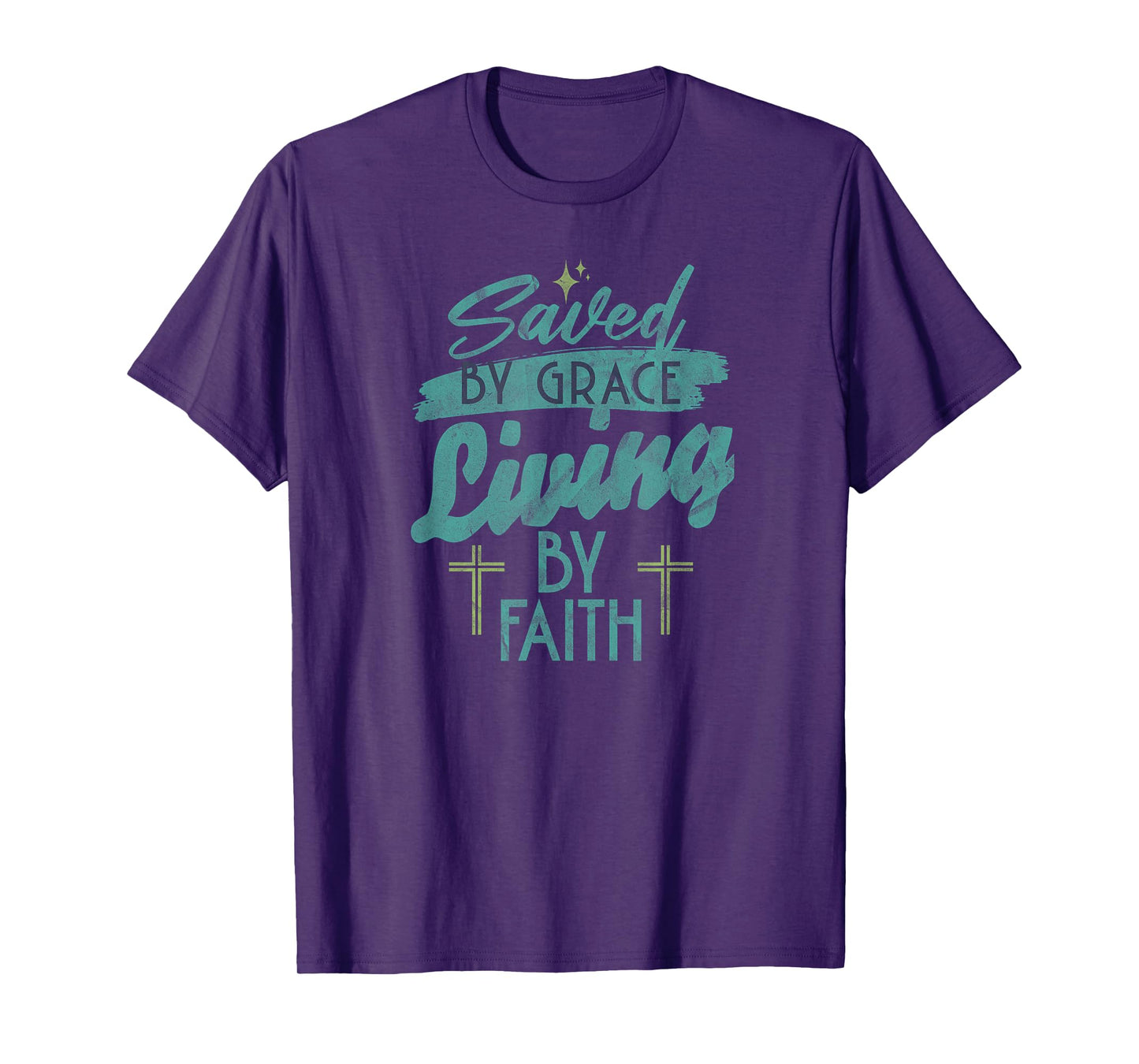 Saved by Grace Living by Faith - Christian T-Shirt