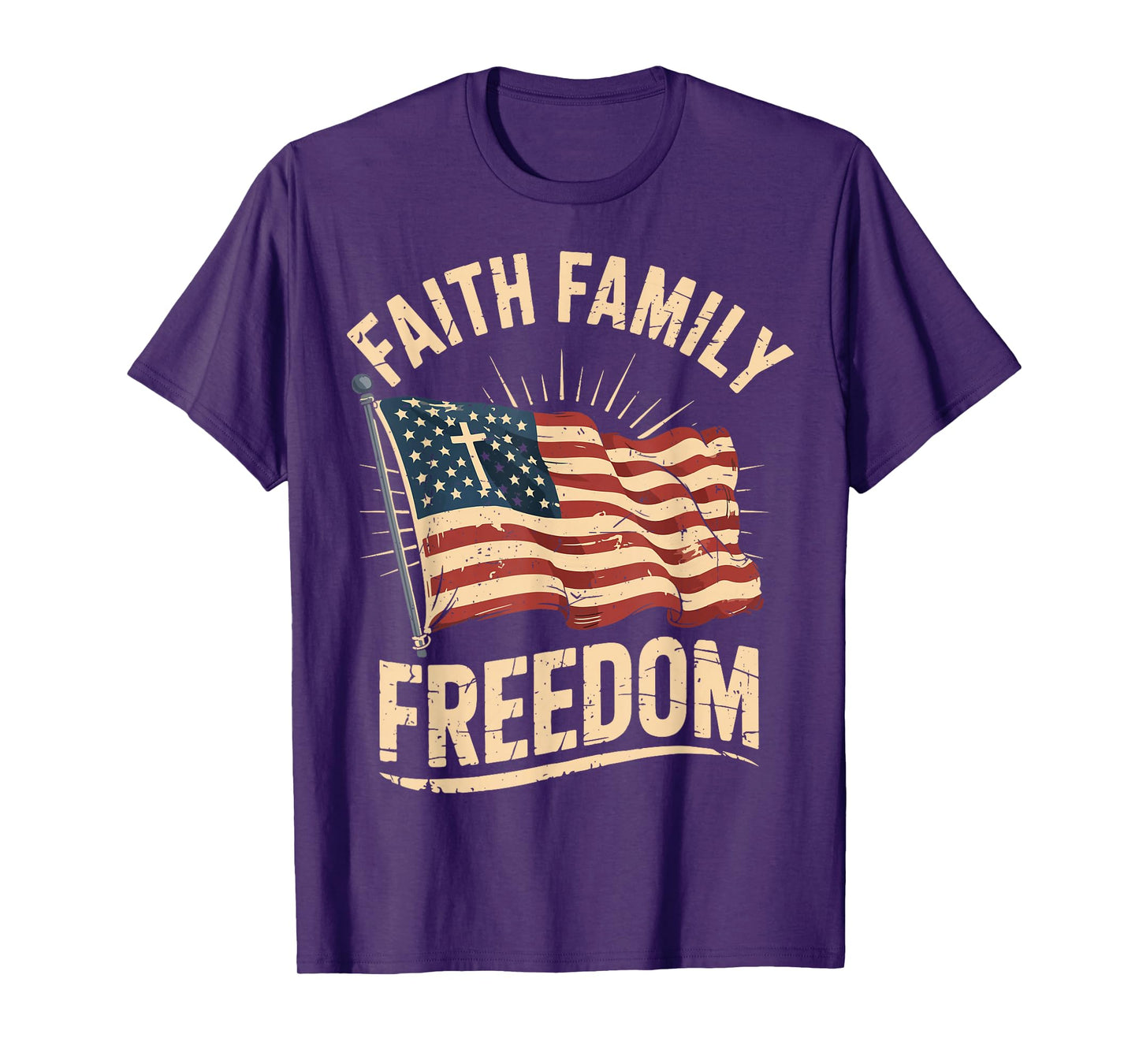 Faith Family Freedom USA Flag Patriotic Christian Men Women T-Shirt