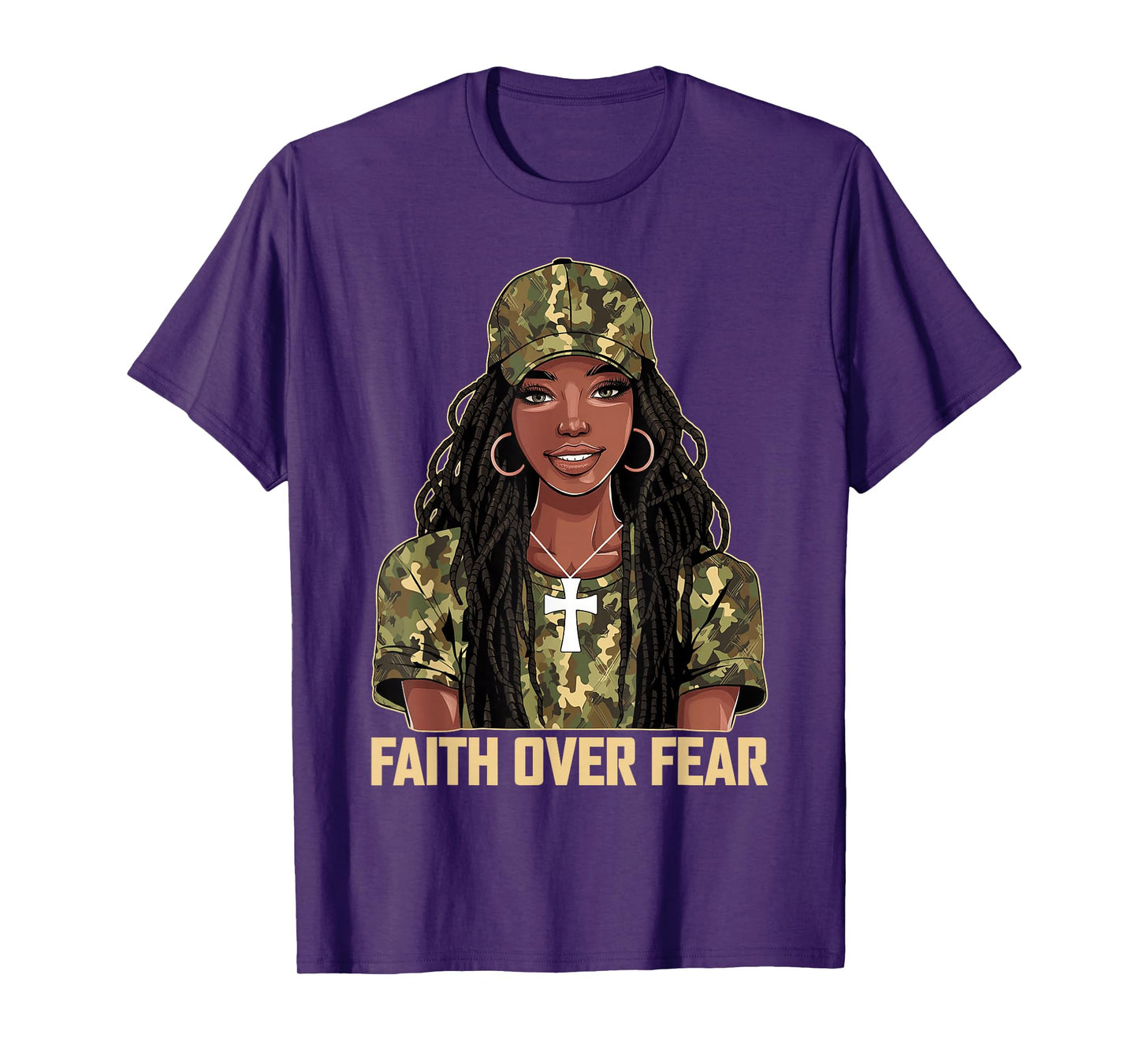 Faith Over Fear Christian Camo African American Afro Women T-Shirt