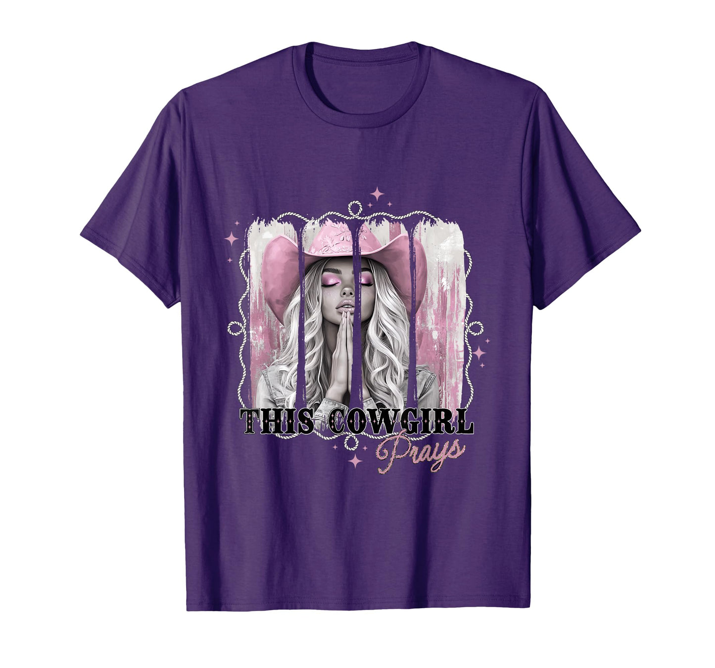 Faith Filled Cowgirls with Prayer and Pink Western Vibes T-Shirt