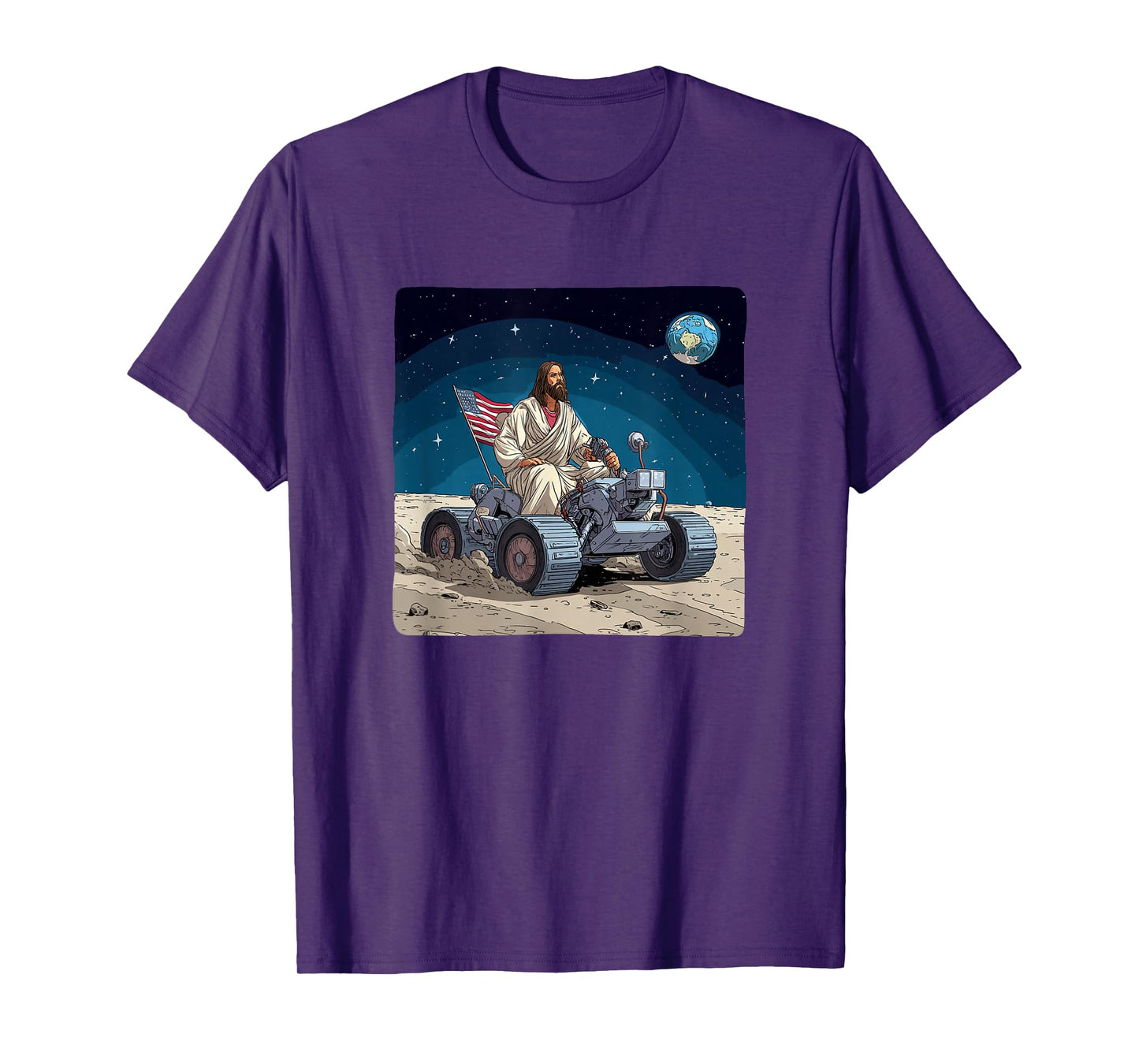 Handsome Jesus Christ with Moon Vehicle for Space Lovers T-Shirt