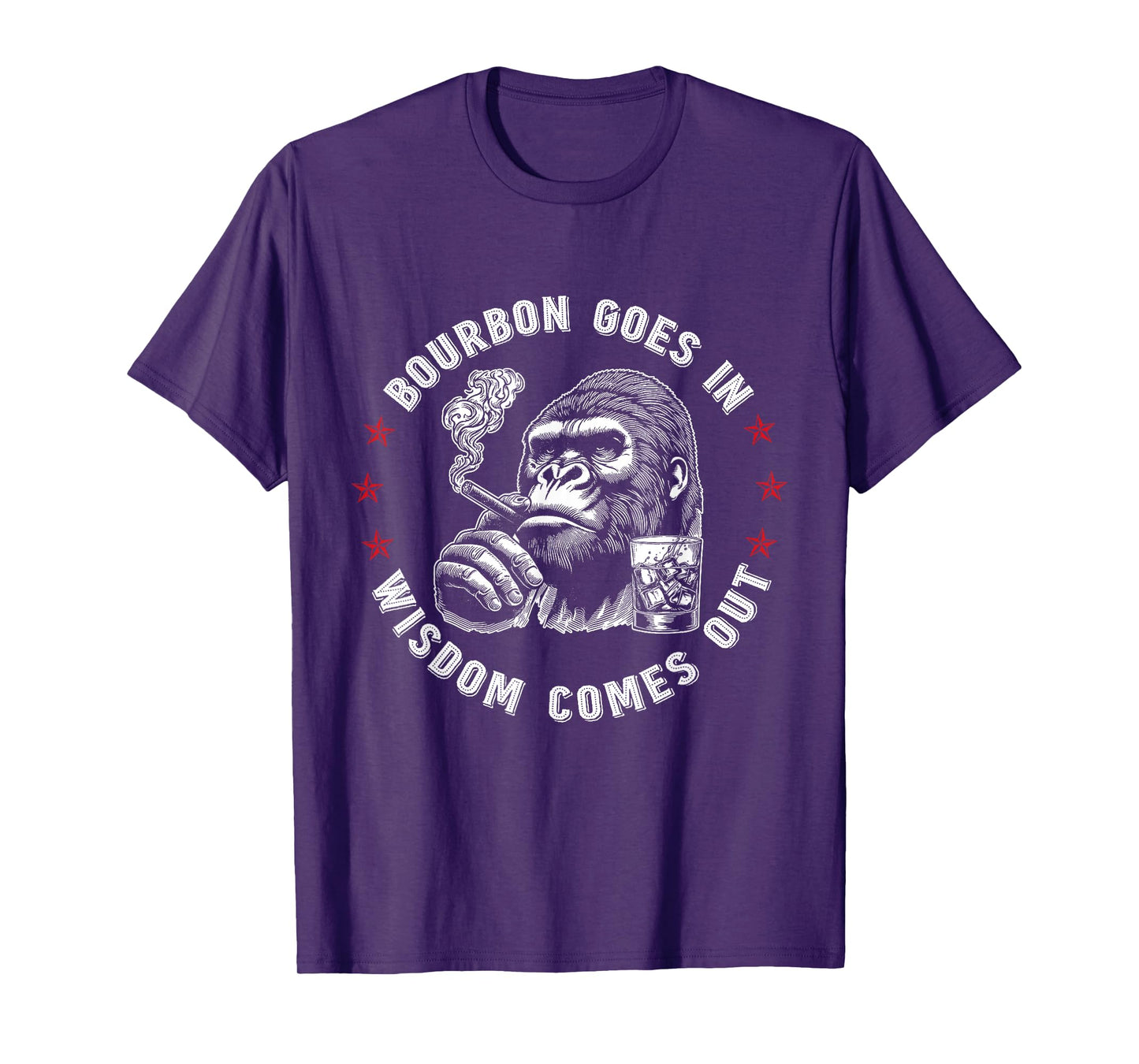 Bourbon Goes in Wisdom Comes Out Funny Monkey Whiskey Lovers T-Shirt