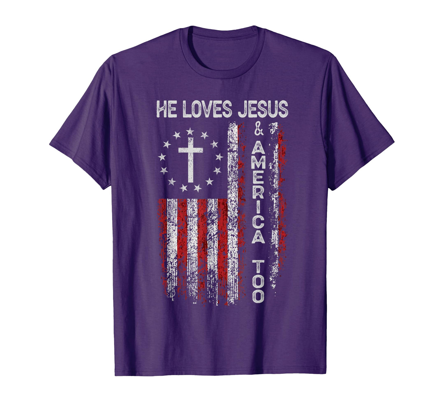 Mens He Loves Jesus and America Too Men USA T-Shirt