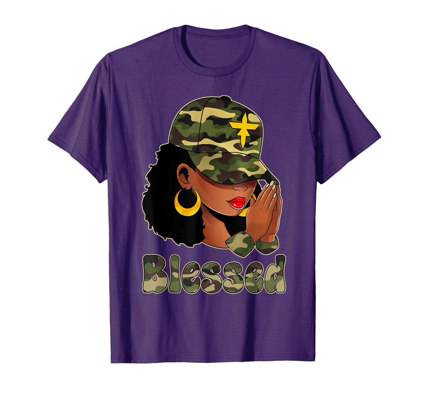 Afro Black Women Camo Melanin Queen Cap Hat Blessed T-Shirt
