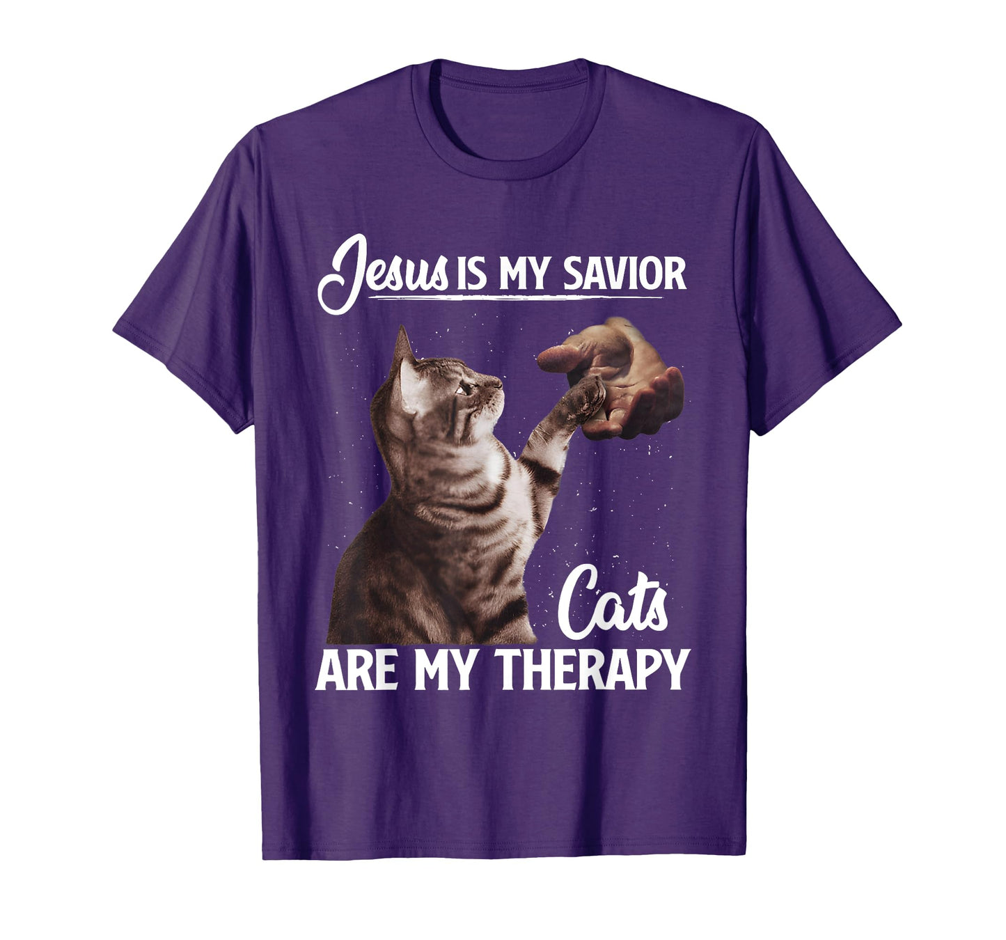 Retro Jesus Is My Savior Cats Are My Therapy God Believers T-Shirt