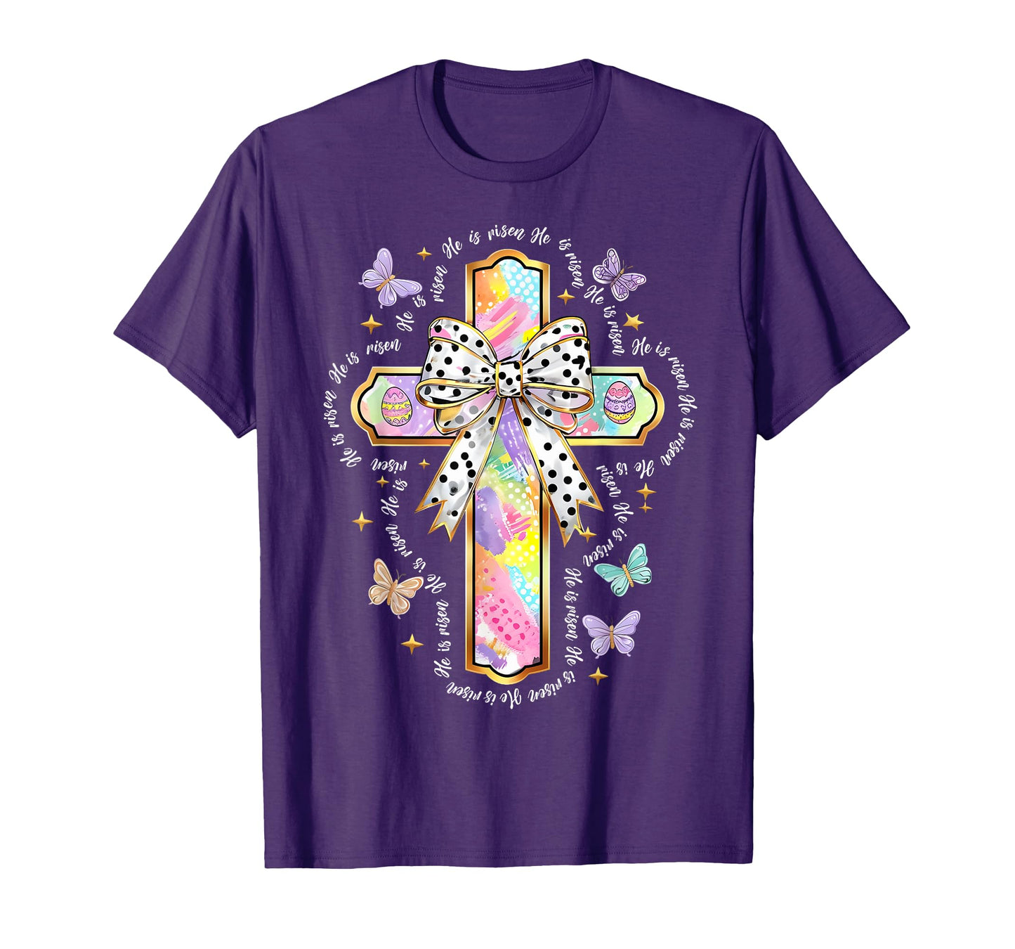 HUG.Artist Tees for Easter Day Unisex-Adults & Kids Christian Religious T-Shirt He Is Risen Easter Floral Cross Jesus T-Shirt Black Small