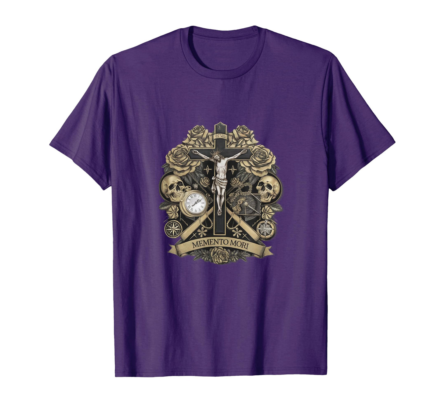 Memento Mori Catholic Crucifix Traditional Latin Mass Skull T-Shirt