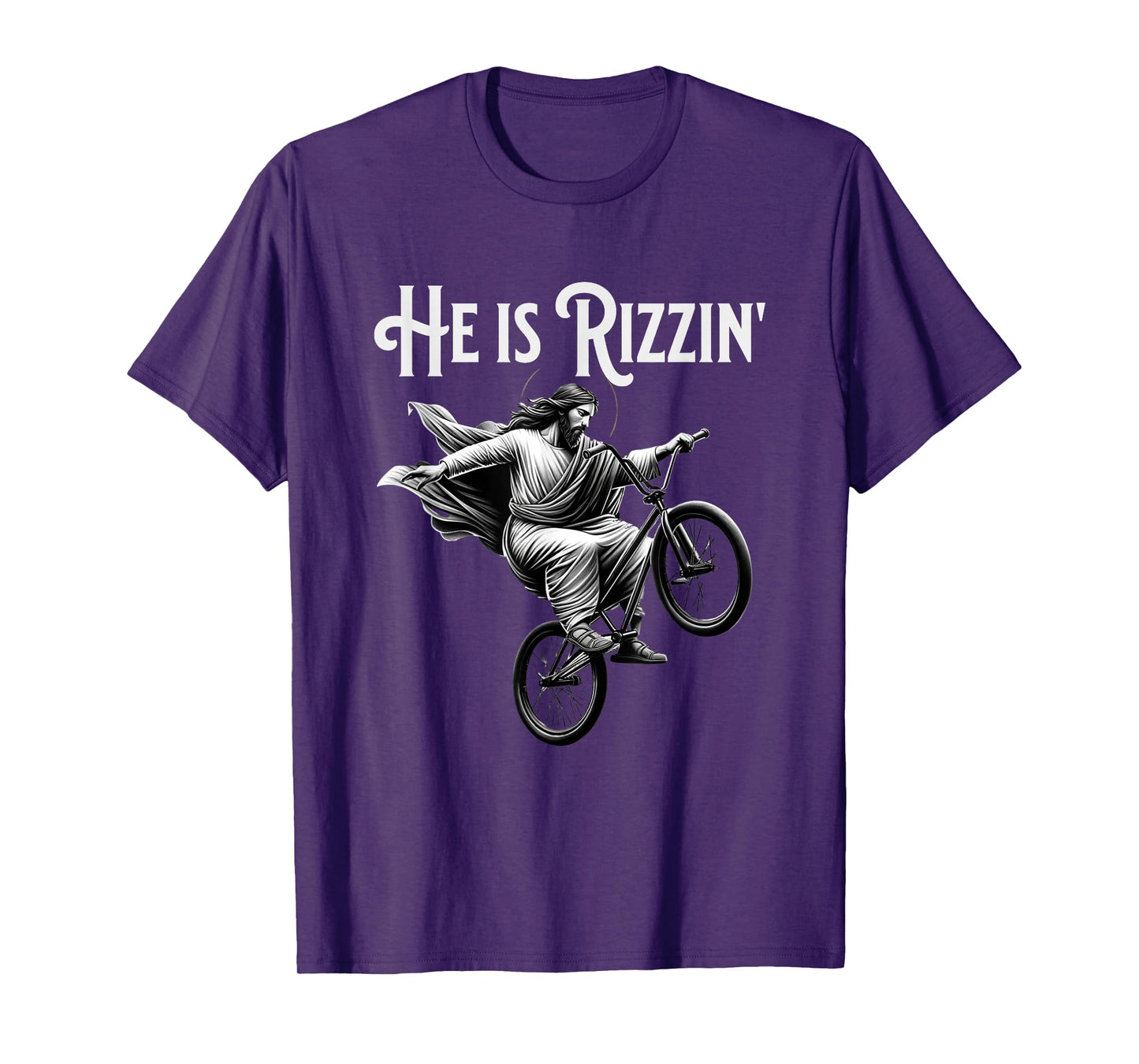 He is Rizzin Jesus Riding BMX Bike Funny Bicycle Rizz T-Shirt