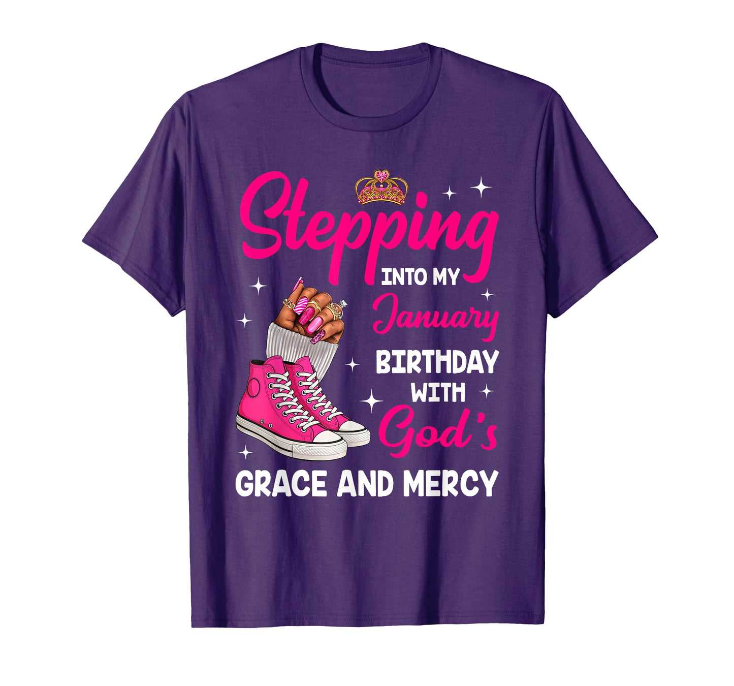 Stepping Into My January Birthday Afro Woman Melanin Queen T-Shirt