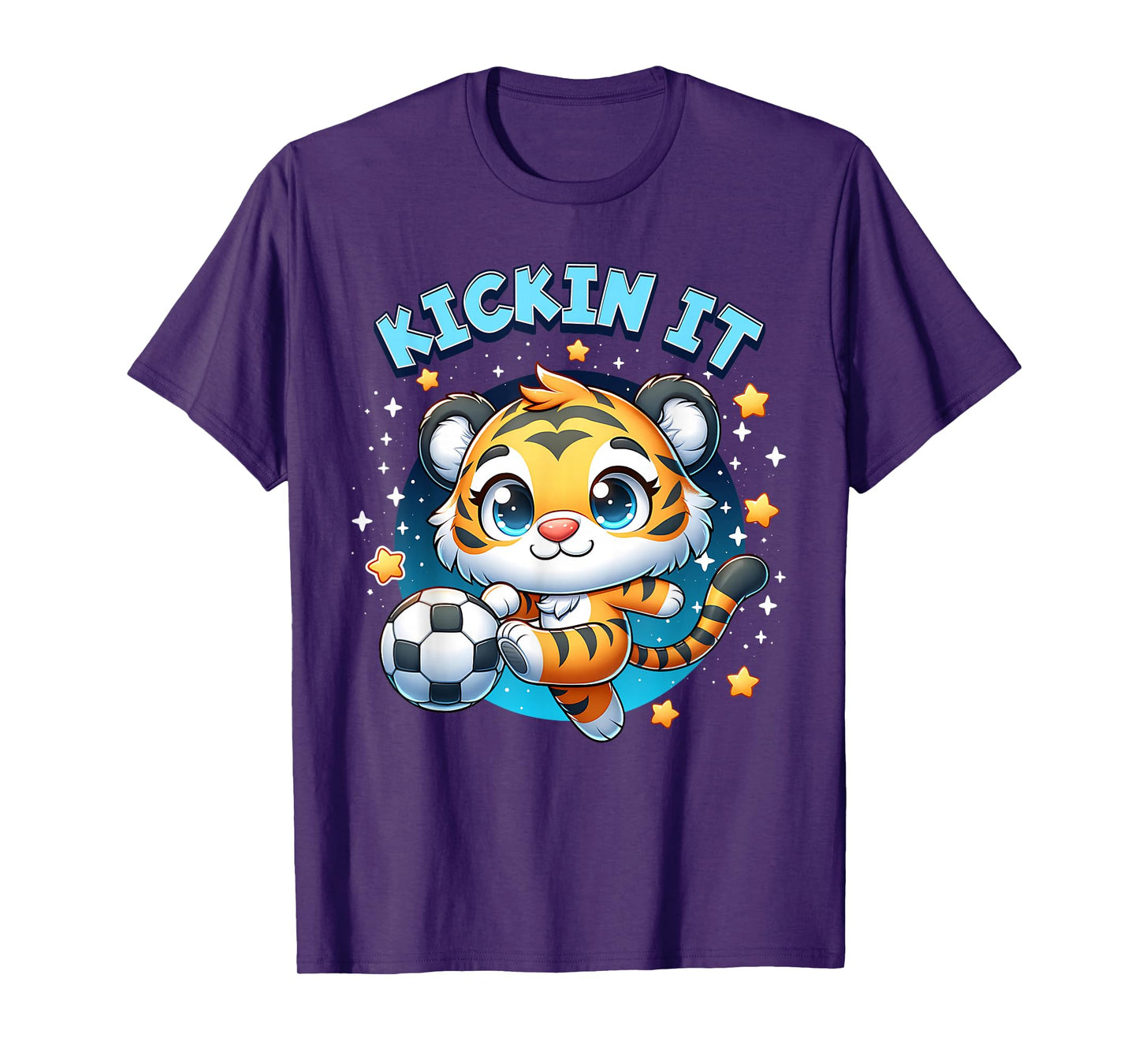 Kickin It Tiger Playing Soccer Kicking Ball Player Girl Boy T-Shirt