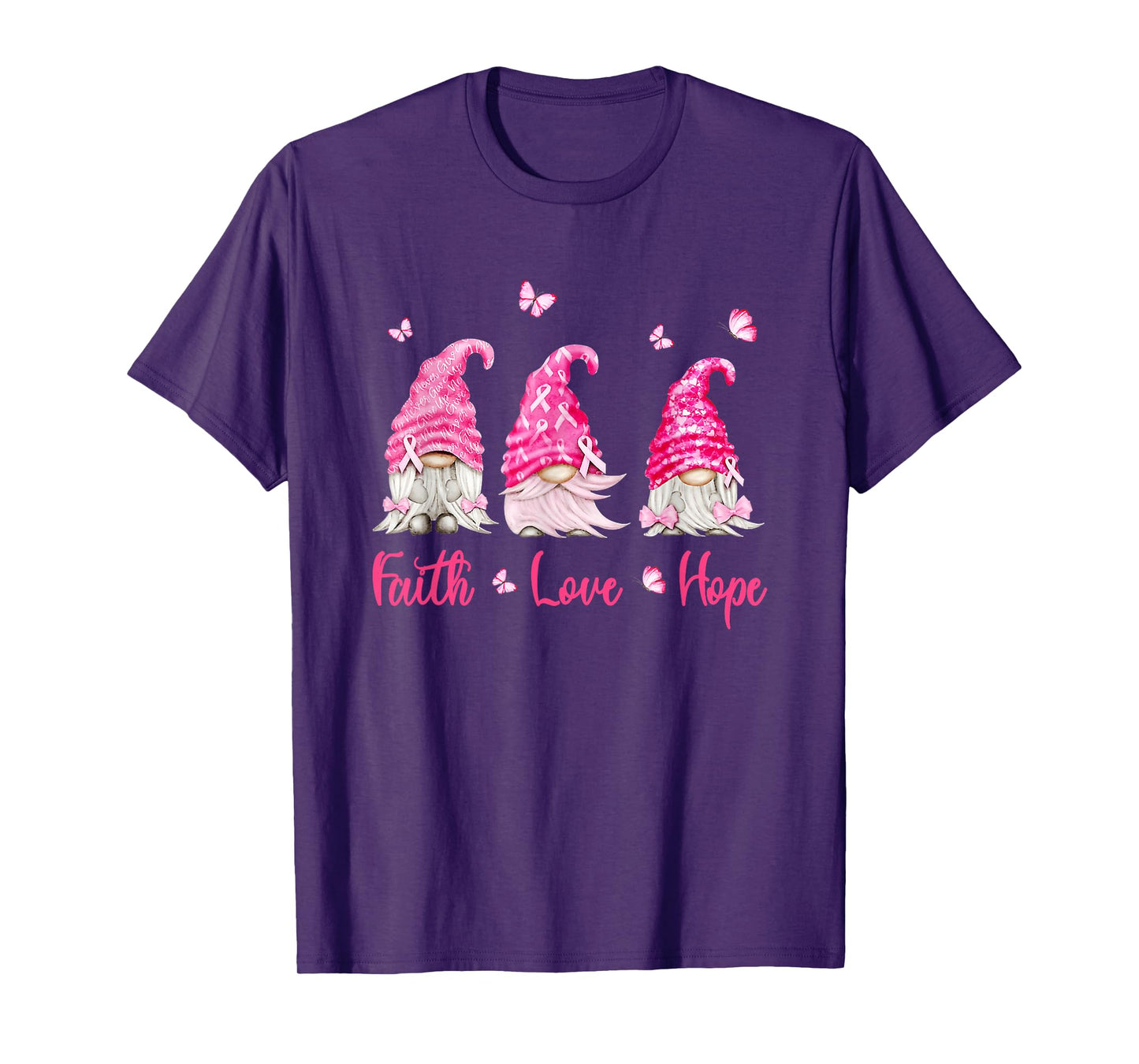 Faith Hope Love Gnome Breast Cancer Awareness Pink Ribbon T-Shirt
