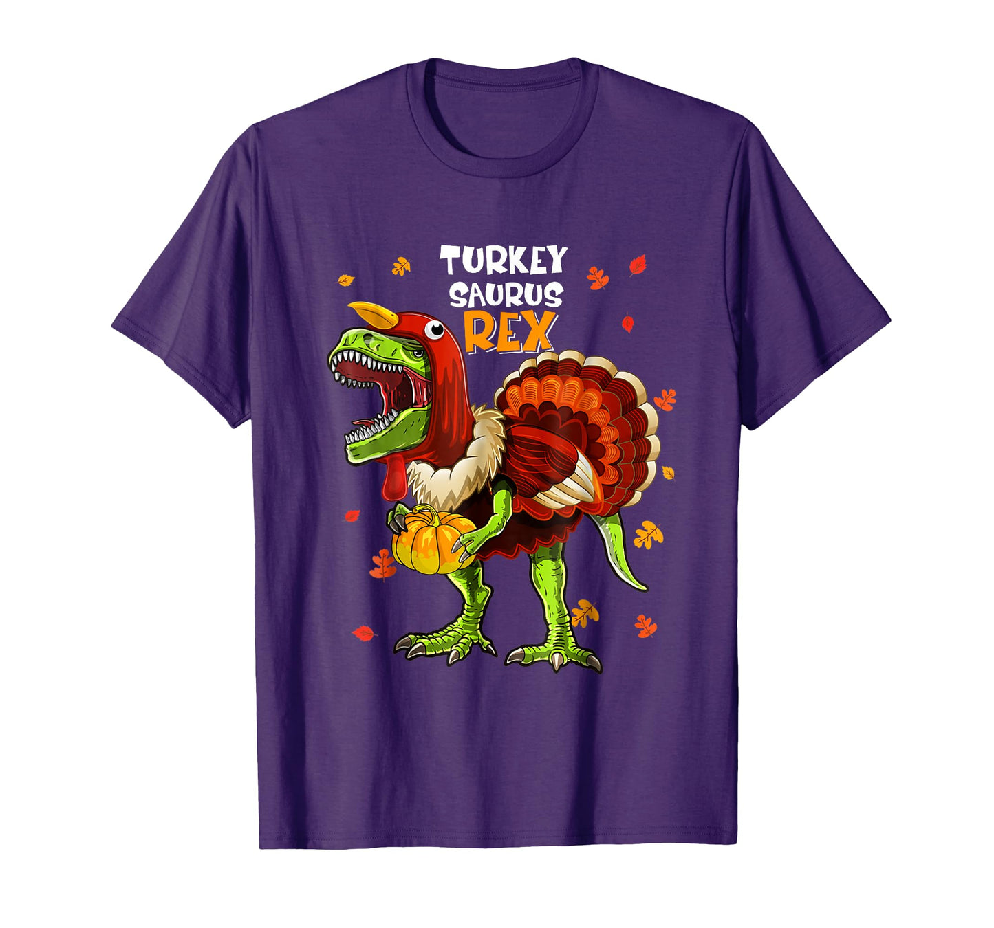 Turkey Saurus Rex Dinosaur Pumpkin Funny Thanksgiving Kids T-Shirt