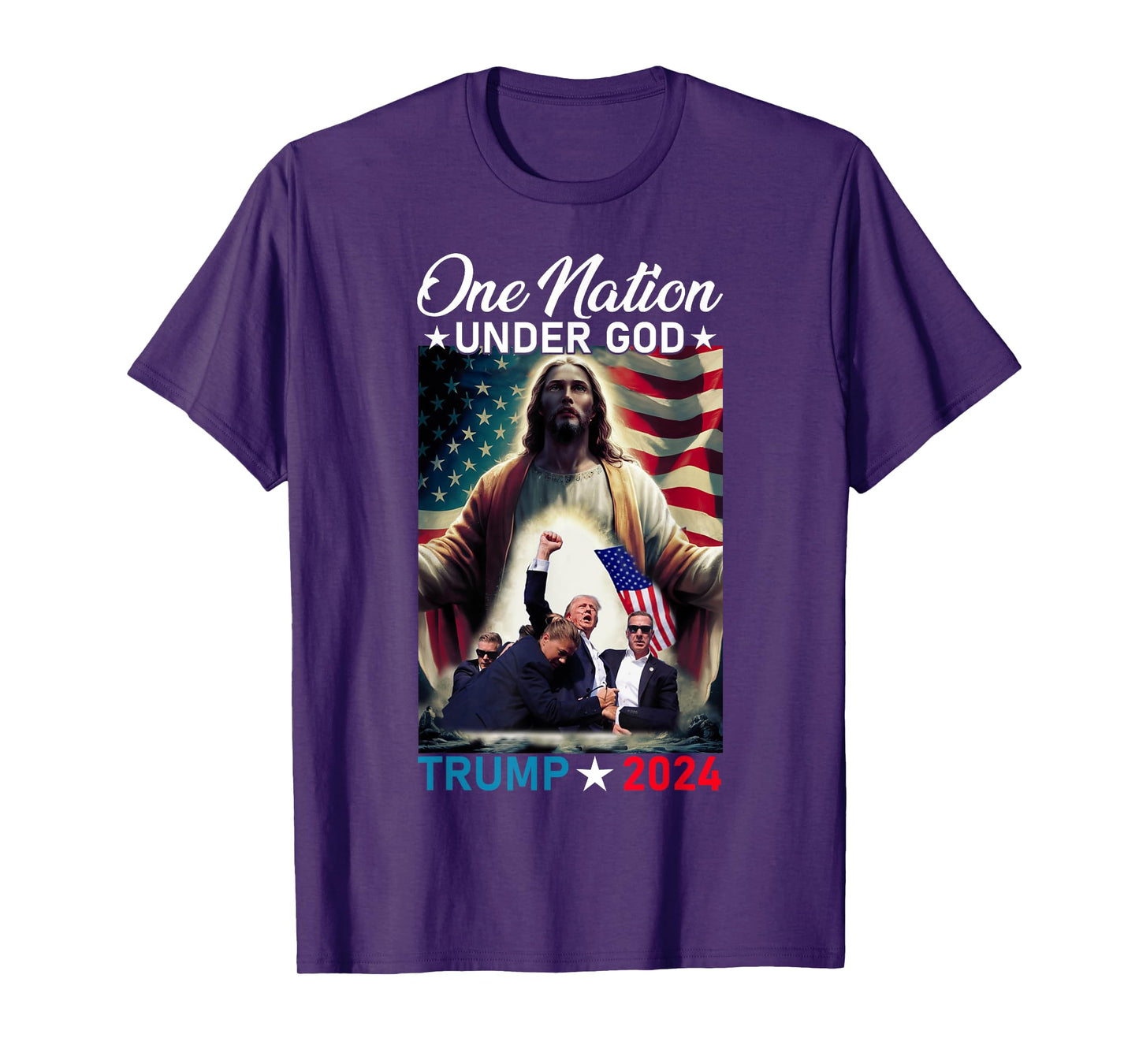 One Nation Under God Trump 2024 God American Flag Christian Women Men T-Shirt