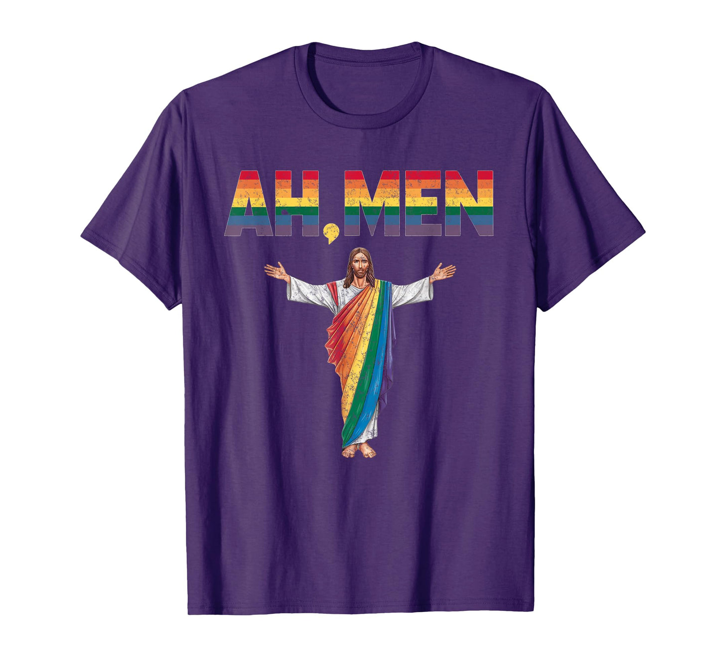 Ah-Men Funny Gay Pride Rainbow Jesus Graphic T-Shirt