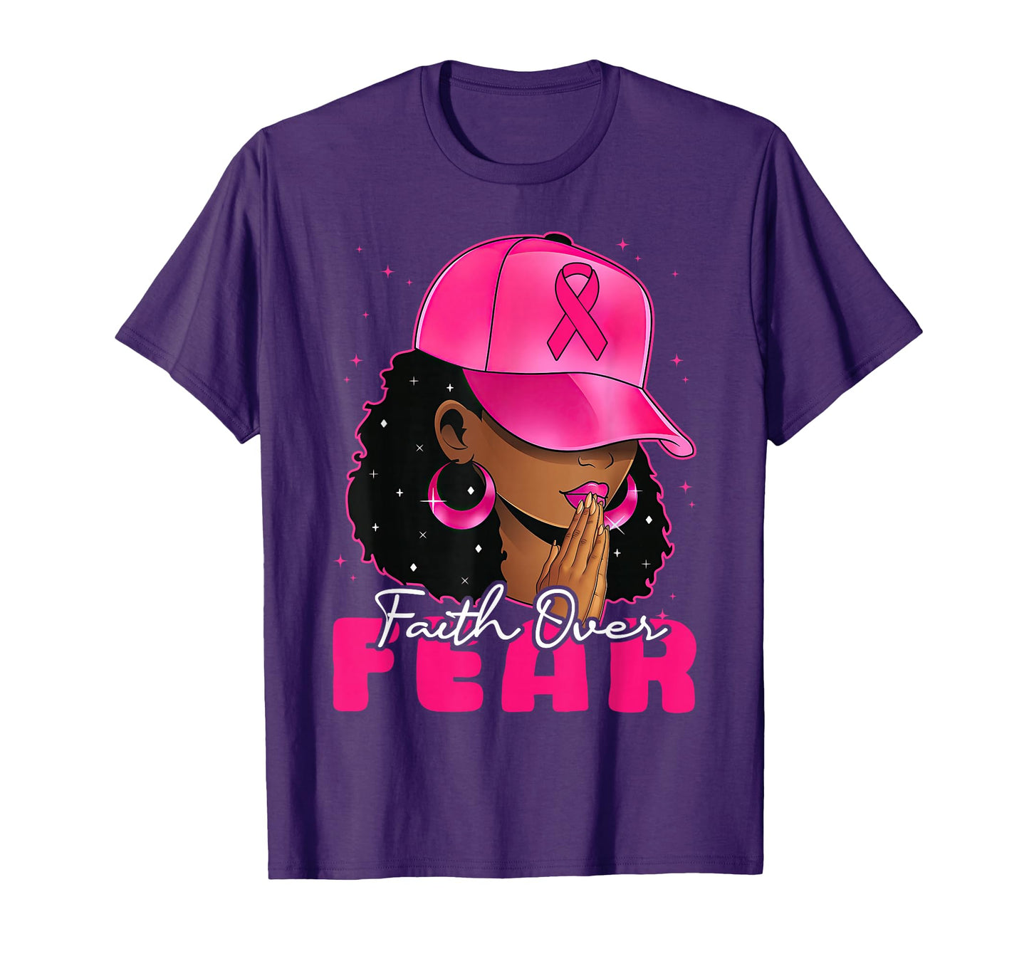 Faith Over Fear Christian Black Women Afro Breast Cancer T-Shirt