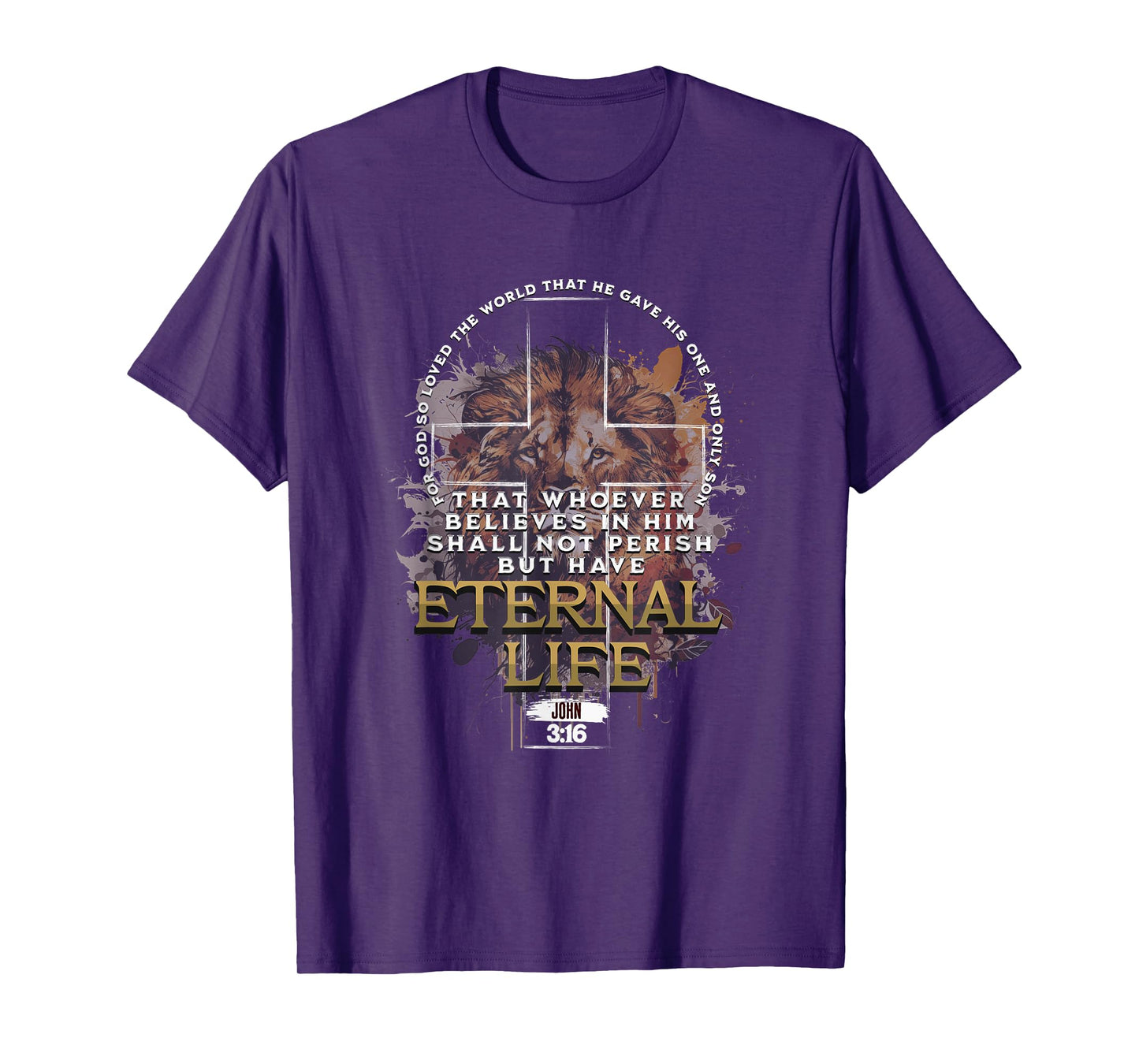 John 3:16 Christian Cross Bible Jesus Lion Eternal Life T-Shirt