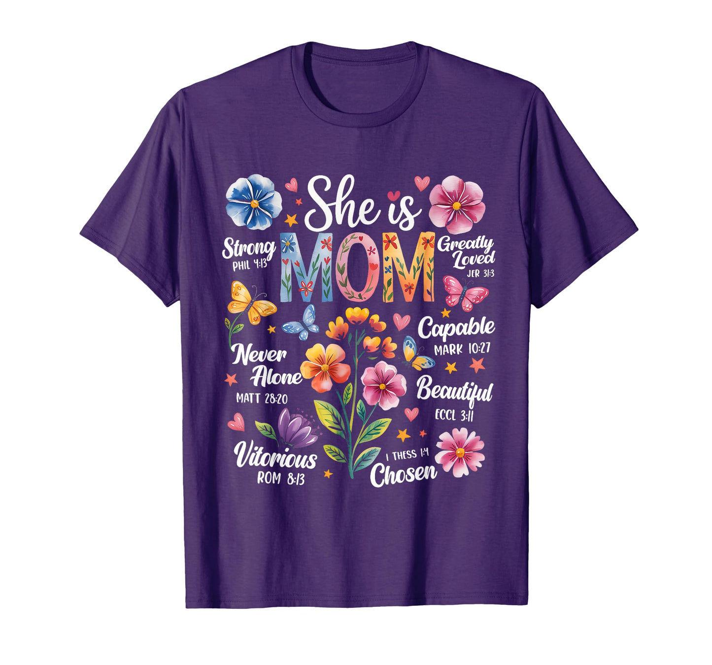 She Is Mom Bible Verses Christian Boho Floral Mother's Day T-Shirt