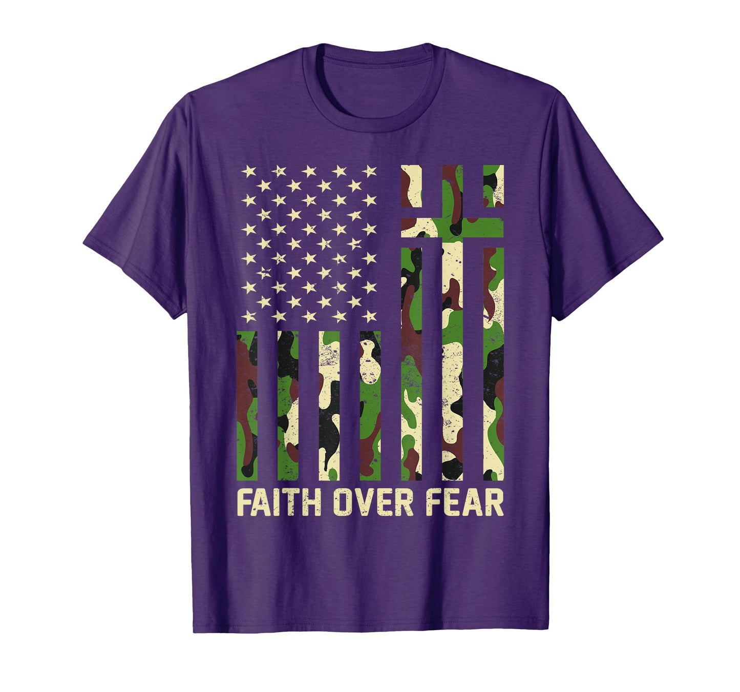 Faith Over Fear Christian Americn Flag Camouflage Patriotic T-Shirt