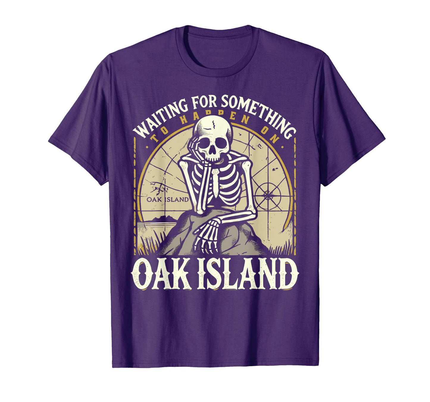 Funny Skeleton Waiting for Something To Happen on Oak Island T-Shirt