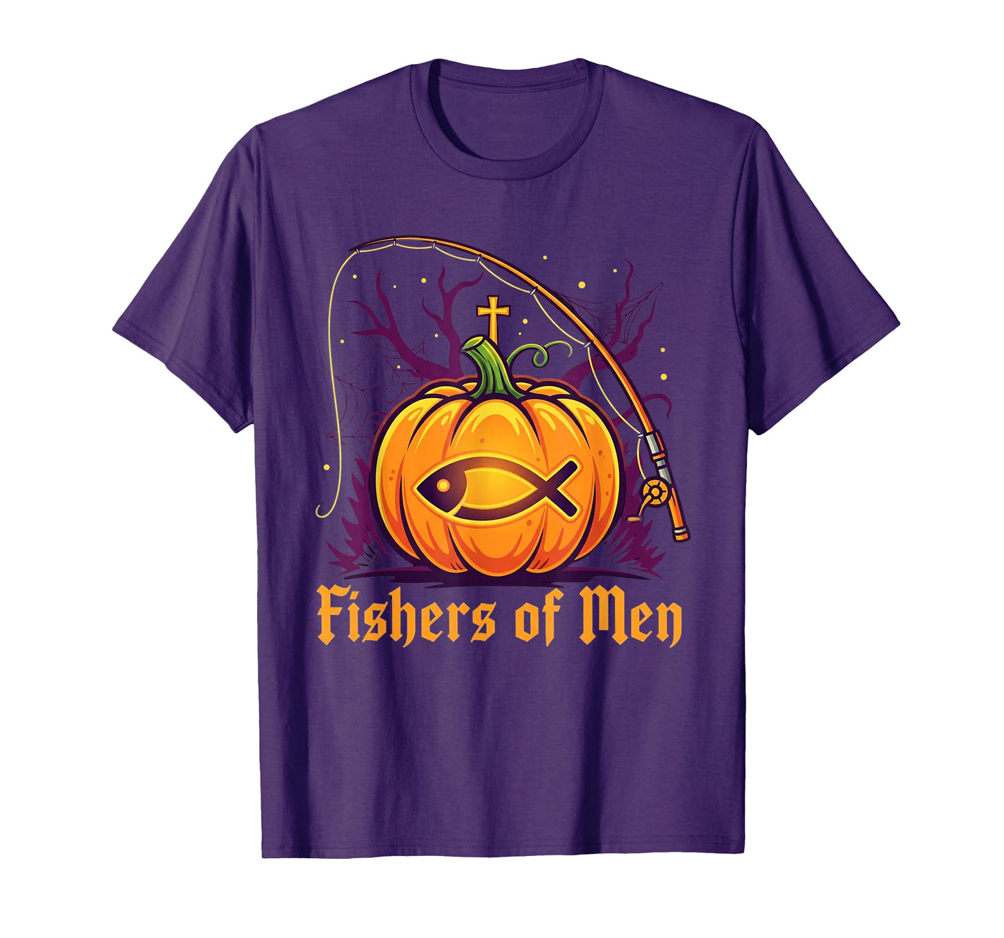 Fishers of Men Pumpkin Cross Christian Halloween Tee T-Shirt