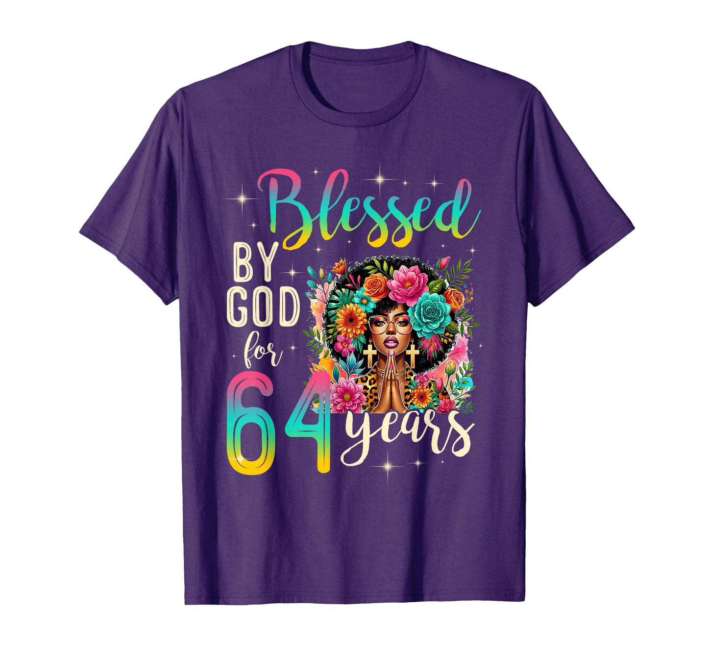 Black Girl Blessed by God for 64 Years Christian Birthday T-Shirt
