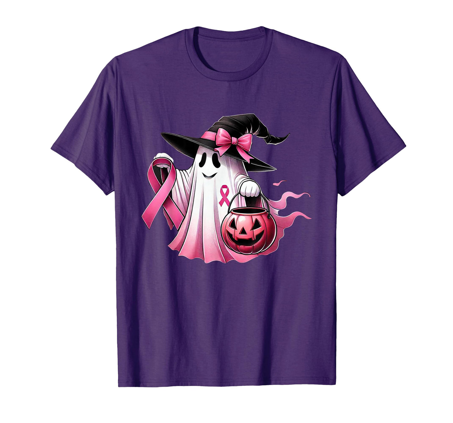 Pink Ribbon Ghost Witch Breast Cancer Awareness T-Shirt