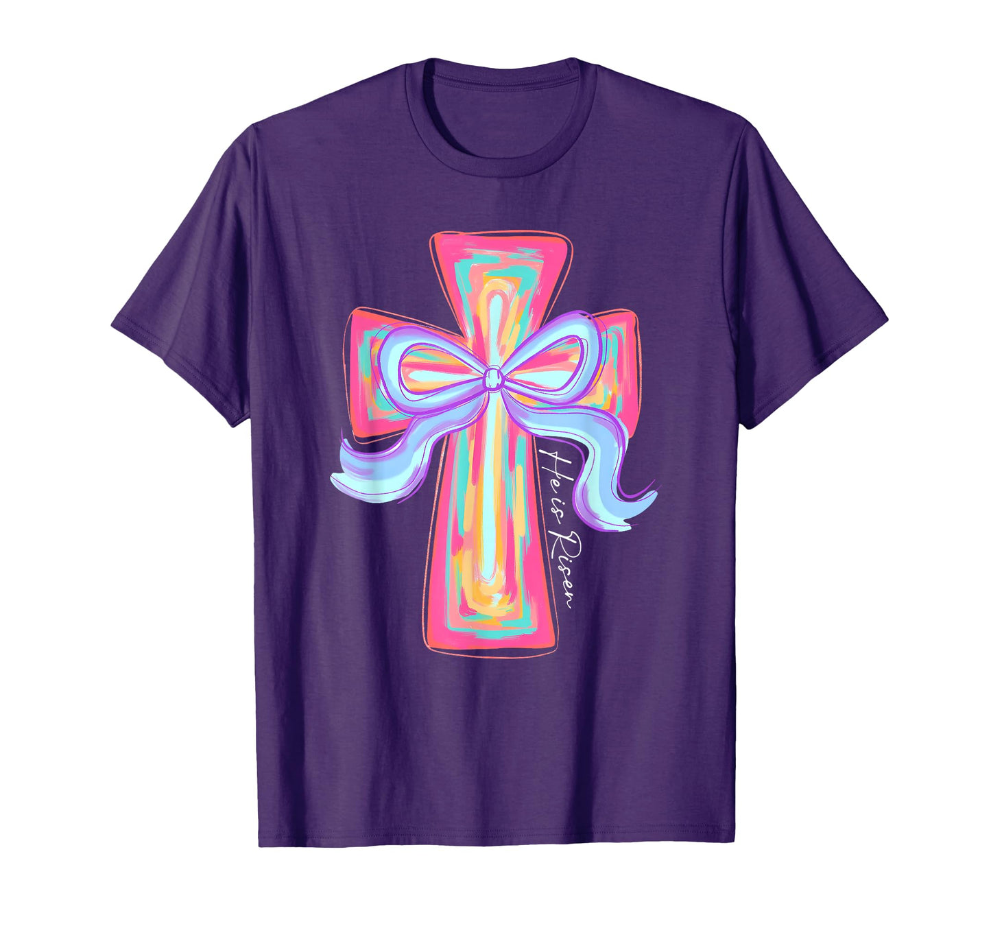He Is Risen Jesus Christian Cross Coquette Bow Happy Easter T-Shirt