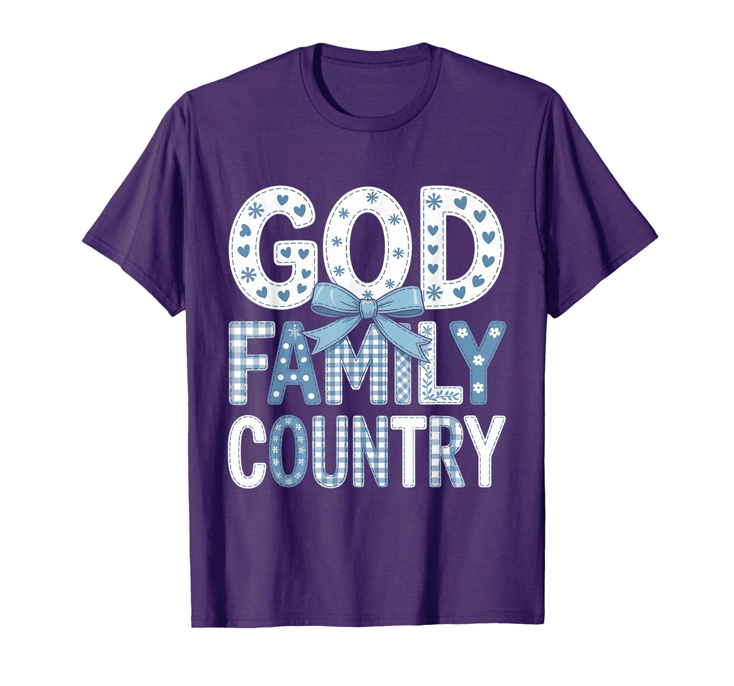 God Family Country - Patriotic Coquette Toile Blue Bow T-Shirt