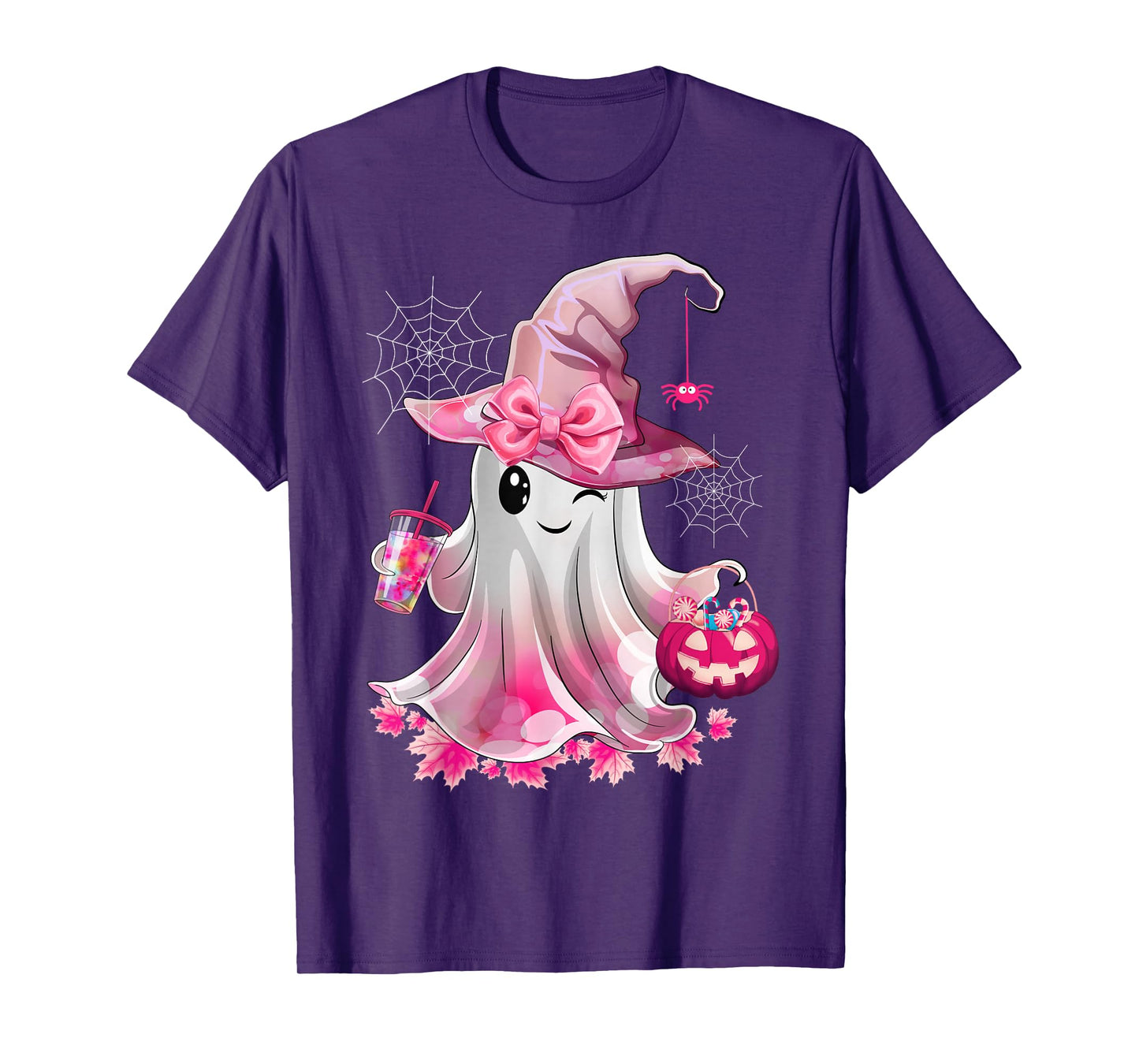 Cute Ghost Drinking Coffee Halloween Ghost Ice Coffee Womens T-Shirt