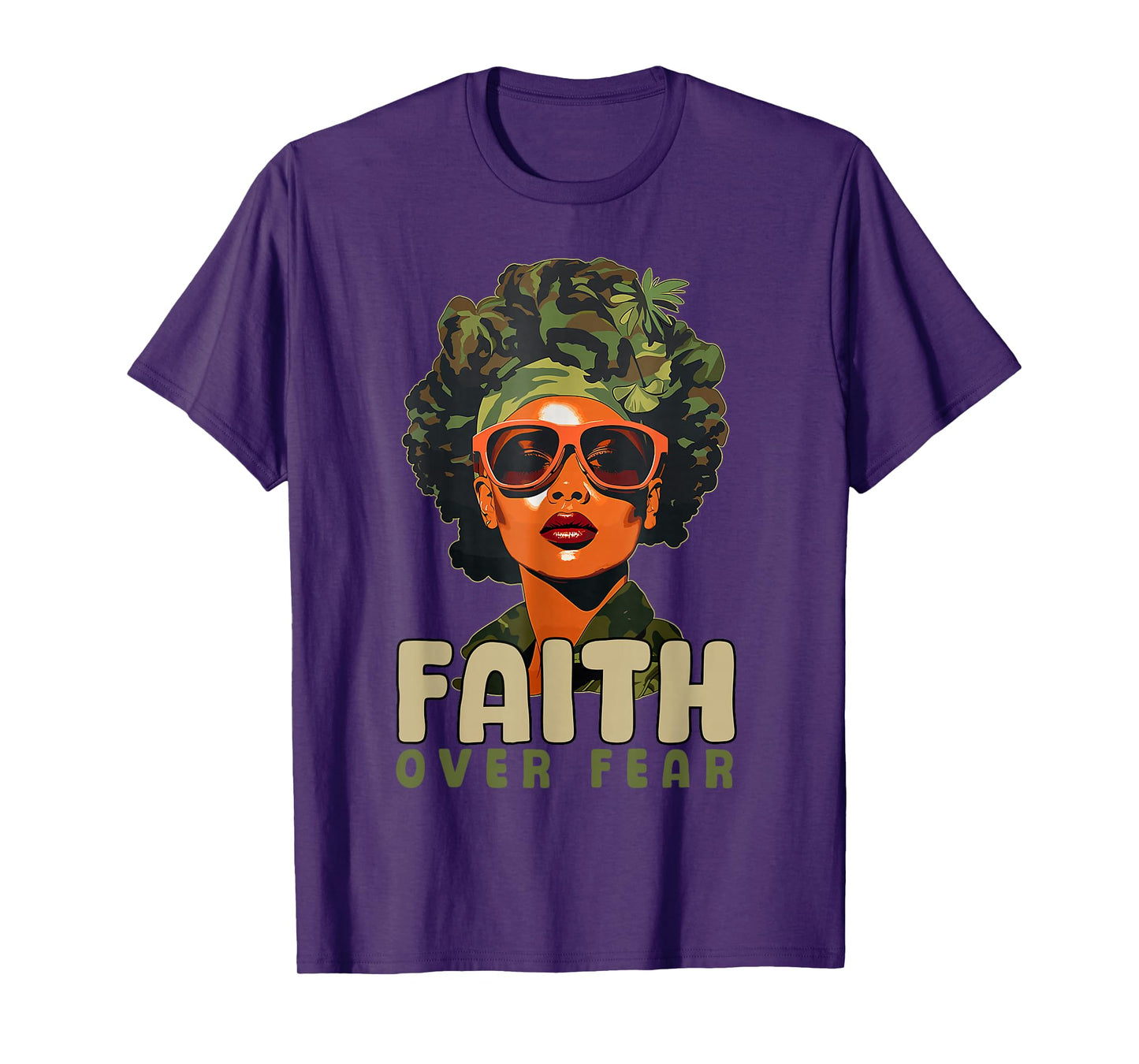 Faith Over Fear Christian Camo African American Afro Women T-Shirt