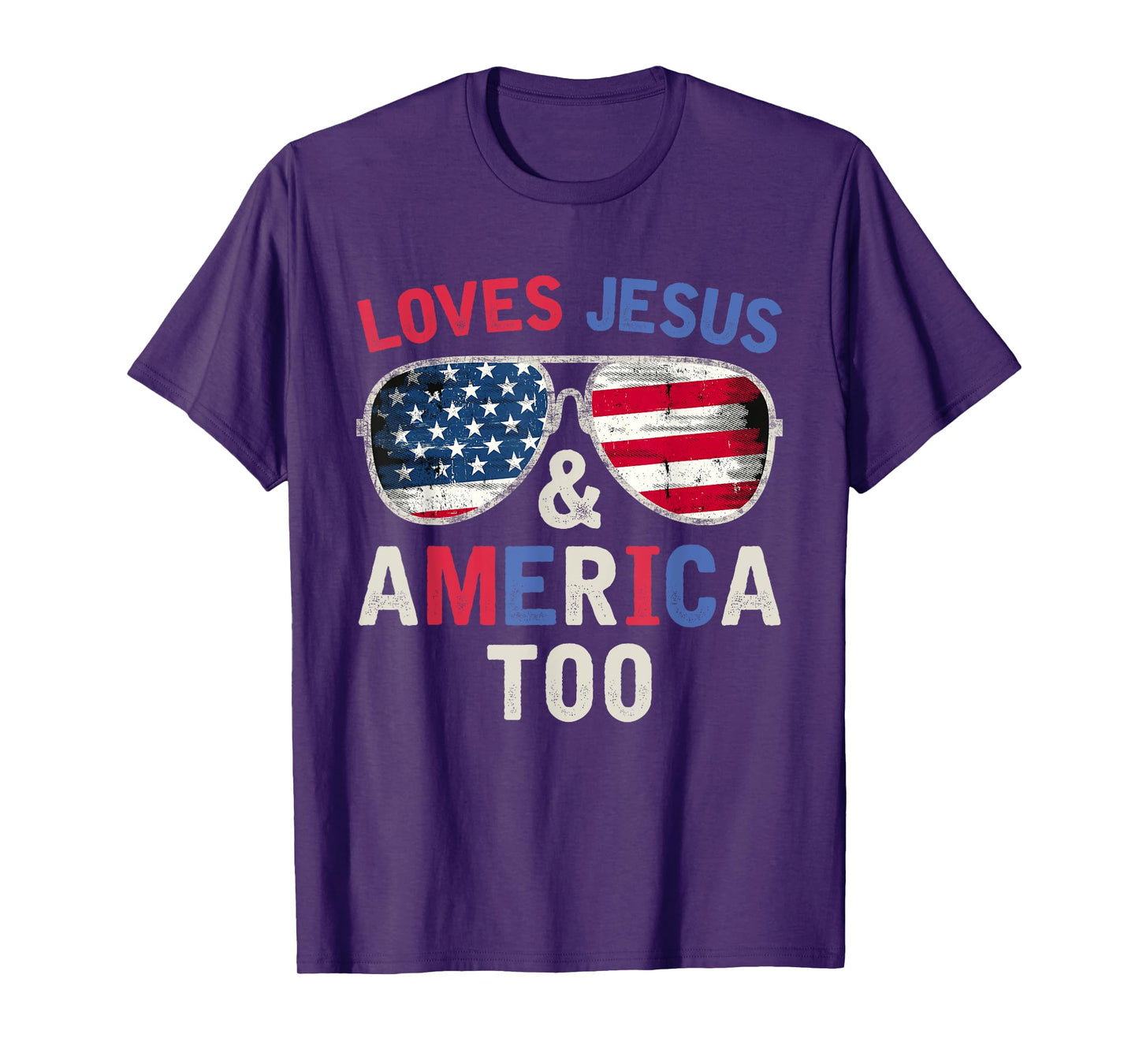 Loves Jesus and America Too Retro God Christian 4th of July T-Shirt