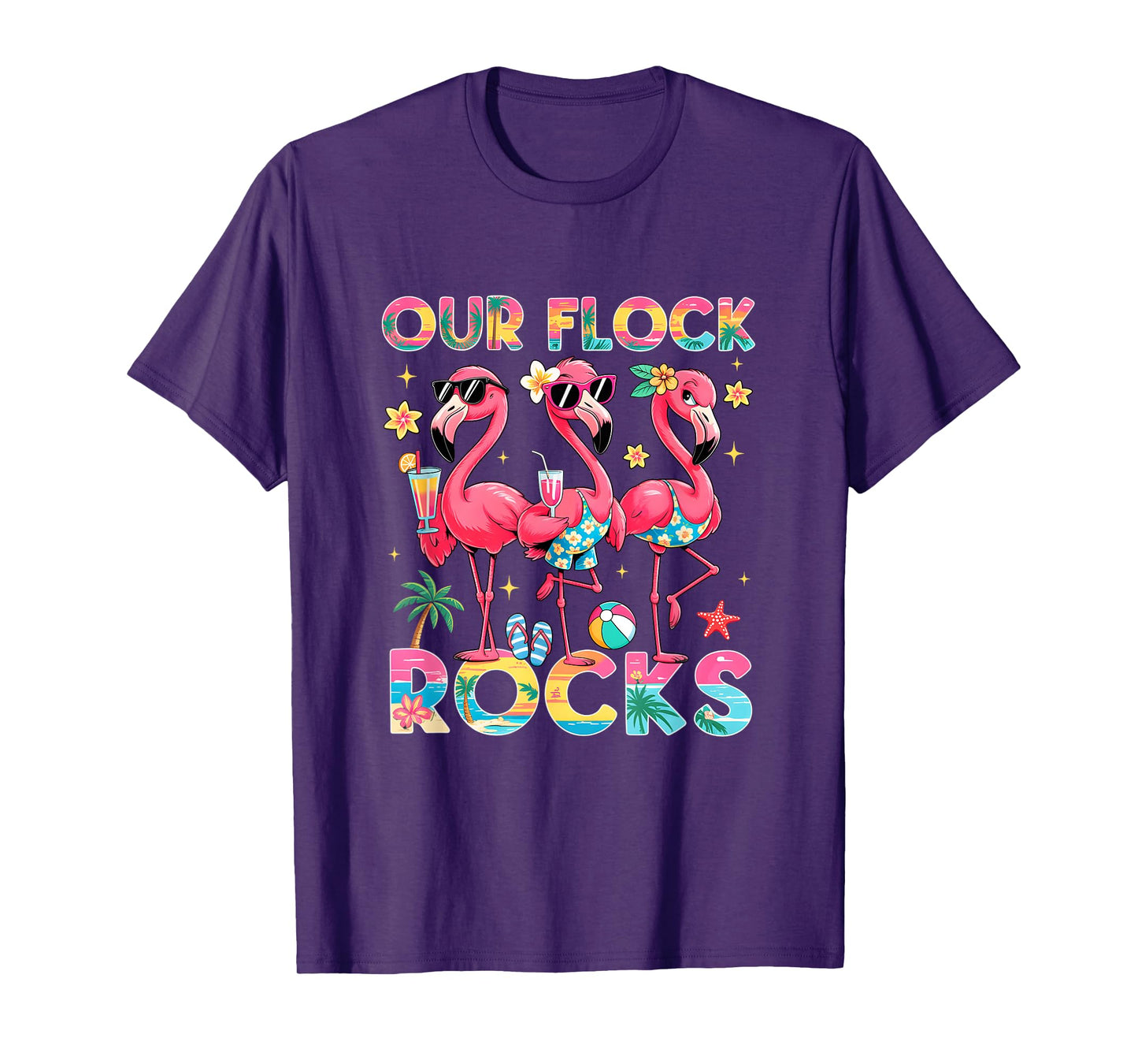 Our Flock Rocks Flamingo Summer Vacation Family Matching T-Shirt