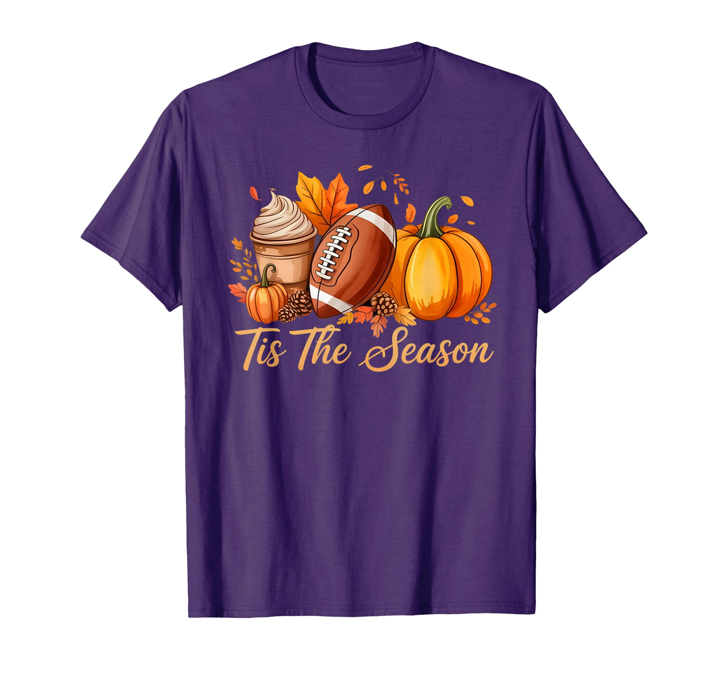 Tis The Season Fall Thanksgiving Pumpkin Spice Football Tee T-Shirt