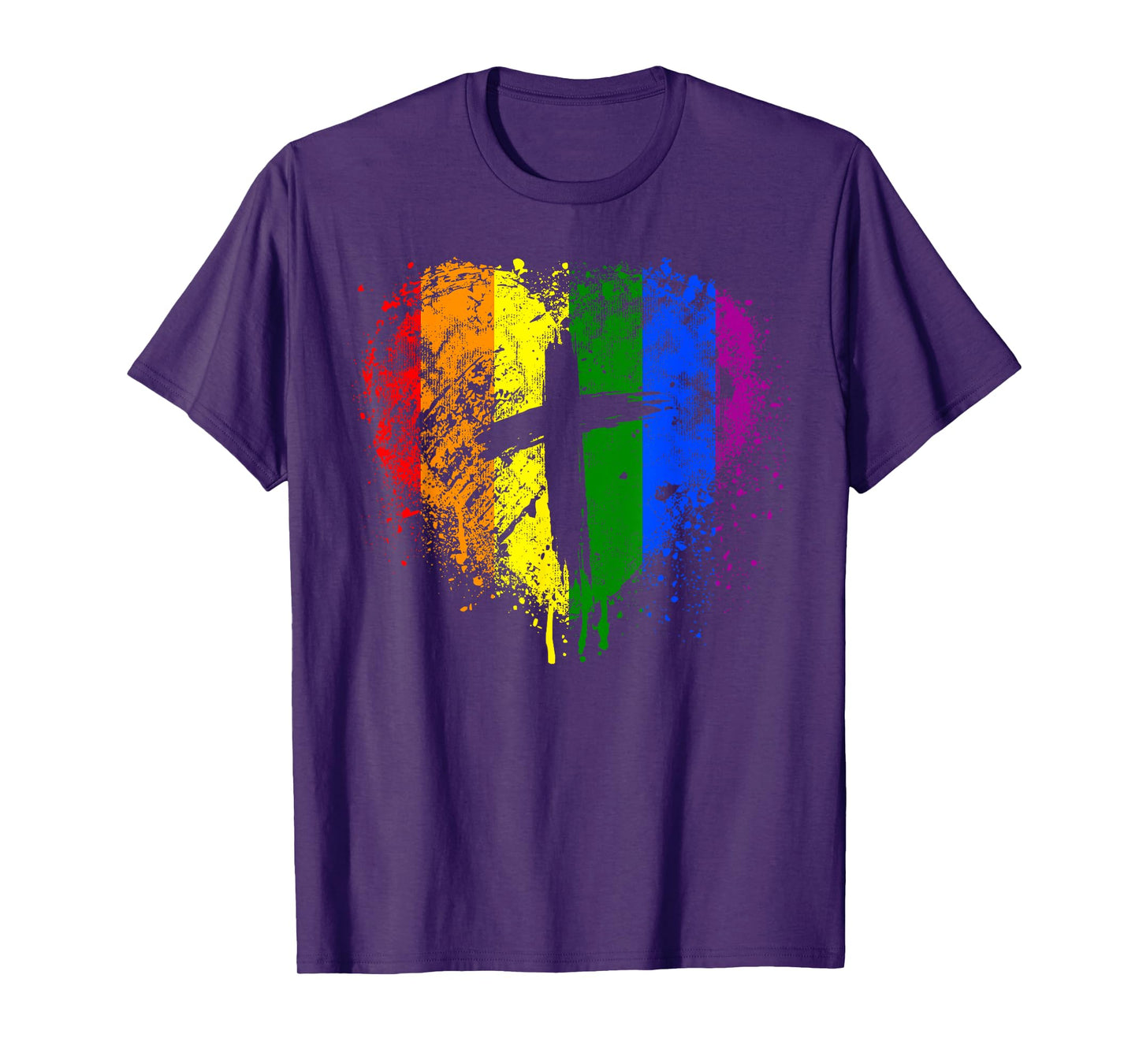 Rainbow Heart with Cross, Christian Religious Gay Pride T-Shirt