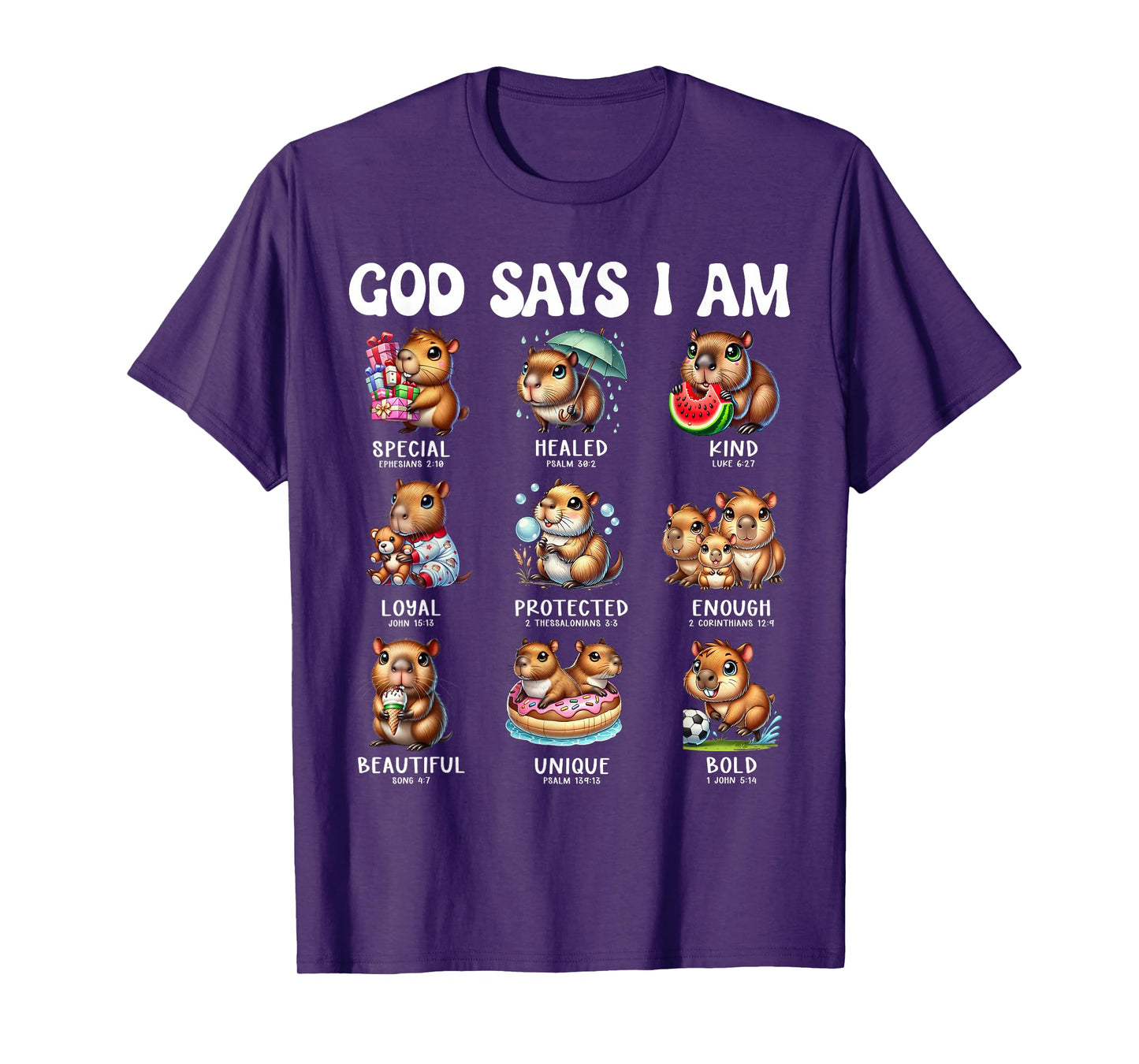 God Says I Am Cute Capybara Scripture Bible Design T-Shirt