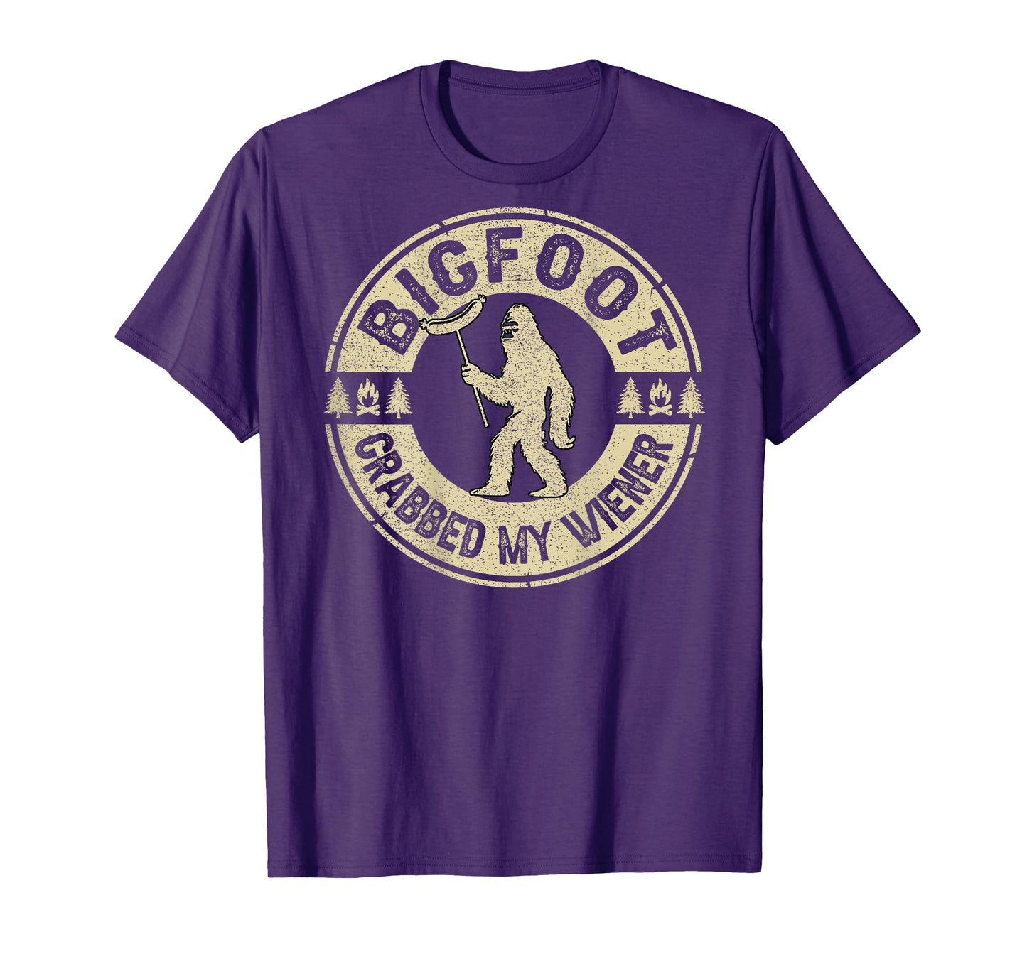 Funny Retro Bigfoot, Bigfoot Grabbed My Wiener (ON Back) T-Shirt
