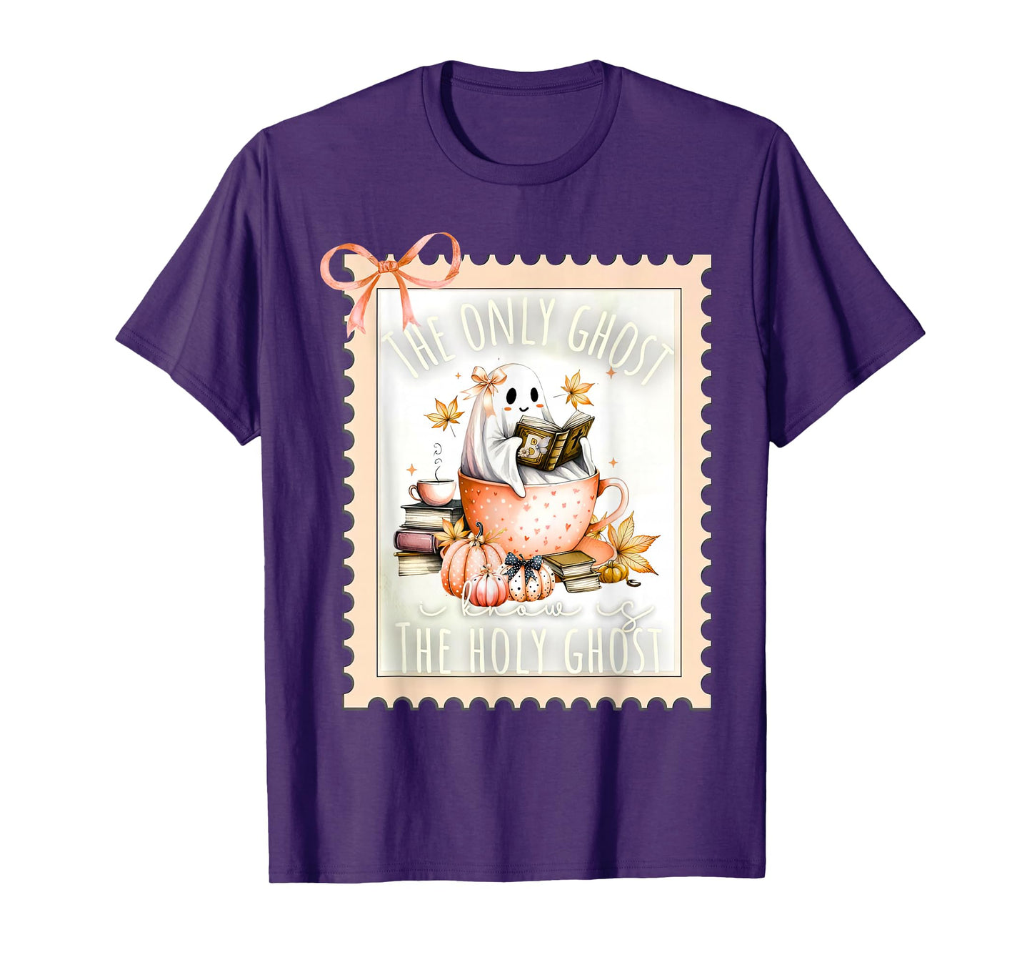 The Only Ghost I Know is The Holy Ghost Stamp Bow Halloween T-Shirt