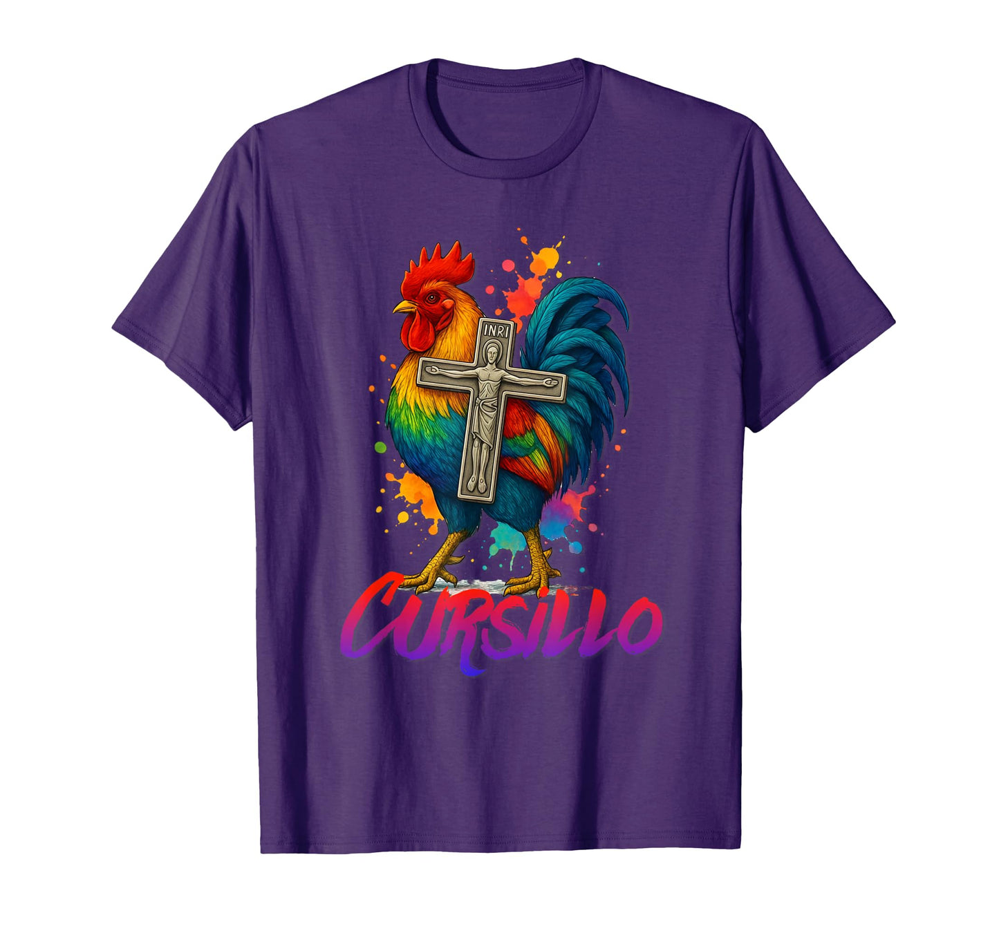 DeColores Cursillo Rainbow Rooster Catholic T-Shirt