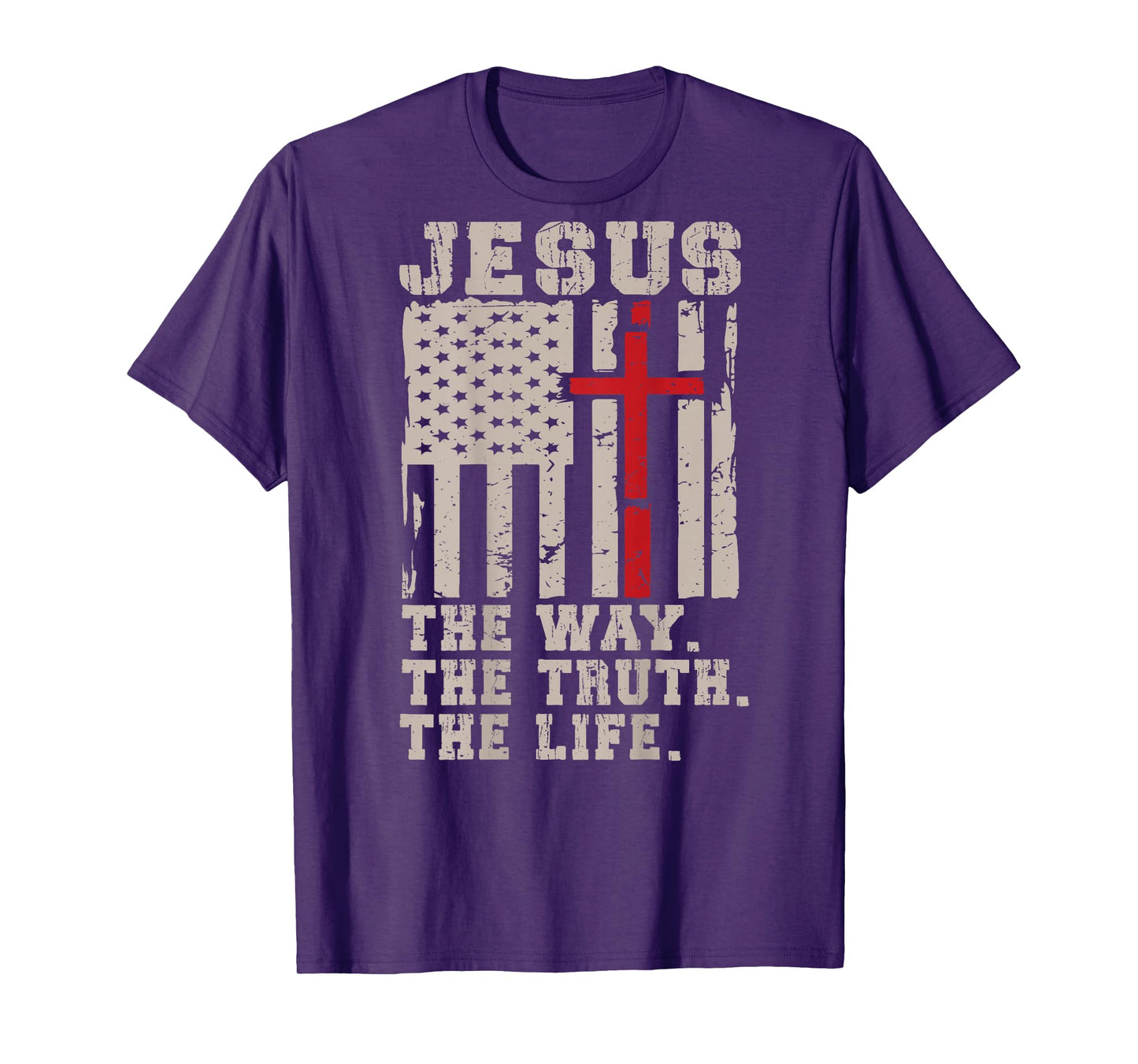 Jesus Way Truth Life Patriotic Christian Faith Bible Verse T-Shirt