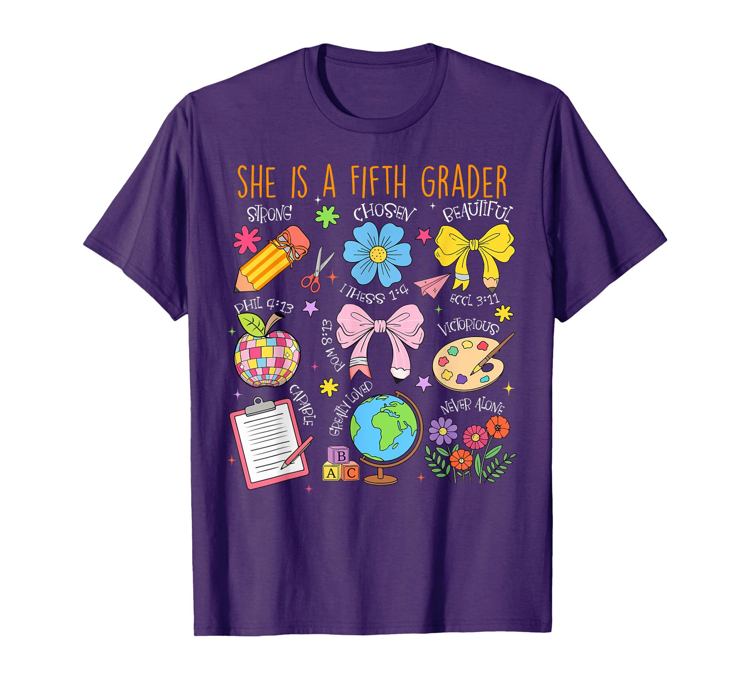 She Is A Fifth Grader Bible Verses Back To School Floral T-Shirt