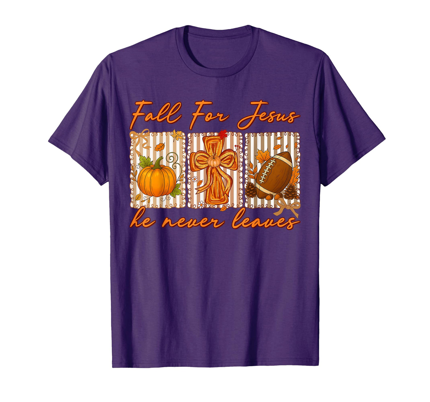 Fall for Jesus He Never Leaves Autumn Christian Pumpkin T-Shirt