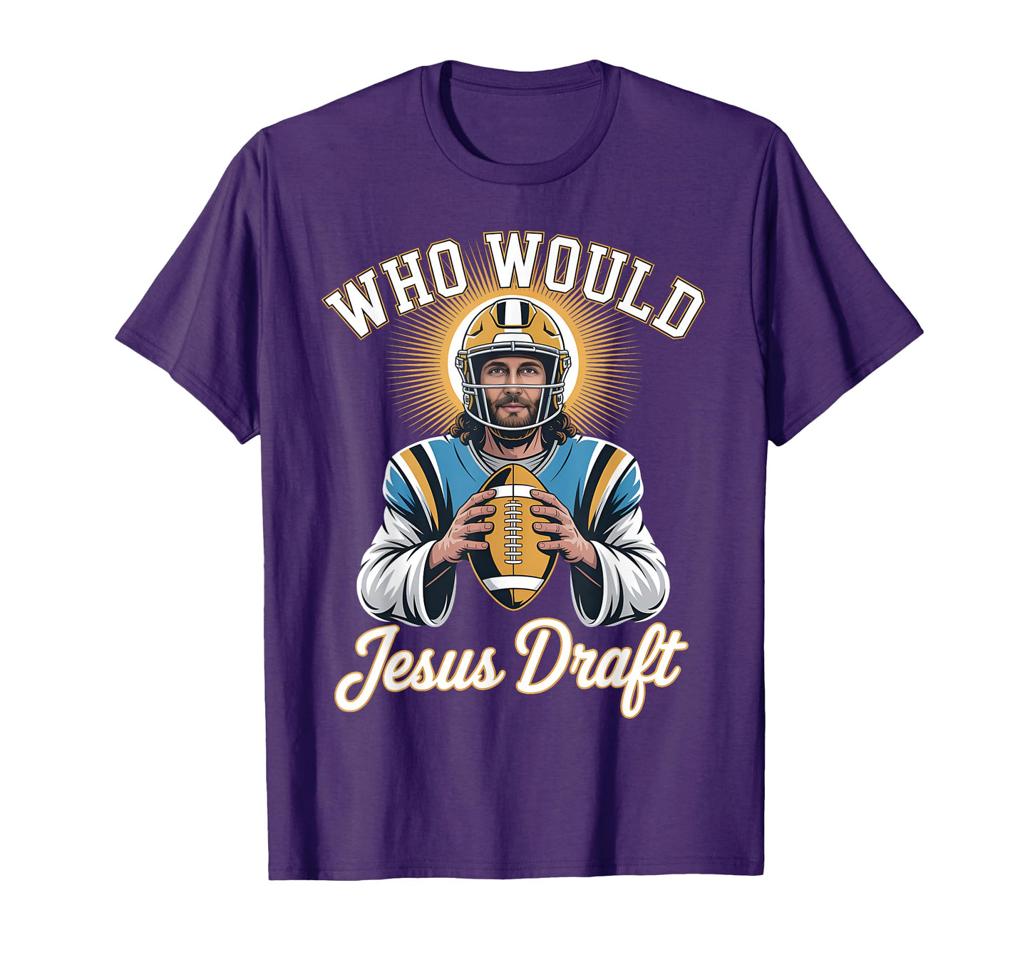 Who Would Jesus Draft Football Player Halo Cross and Bible T-Shirt