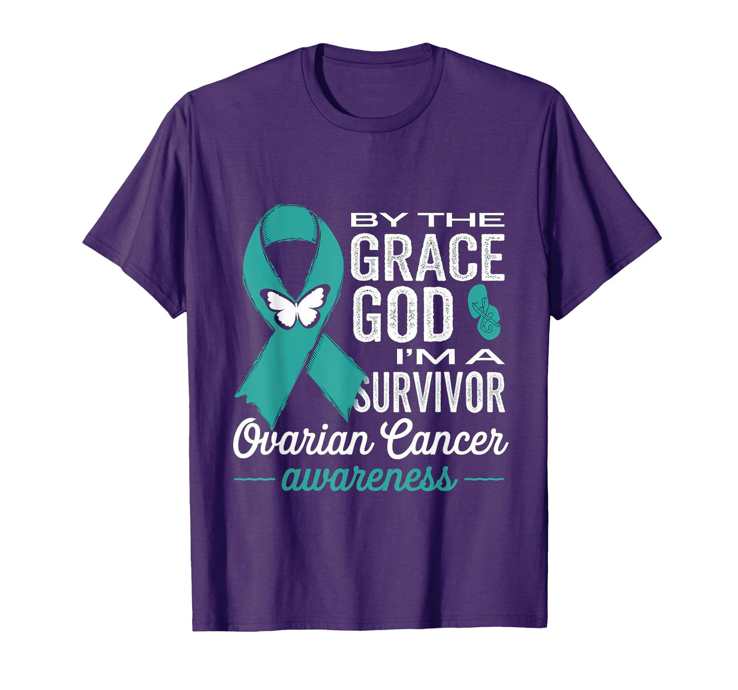 Ovarian Cancer Survivor By The Grace God Teal Ribbon T-Shirt
