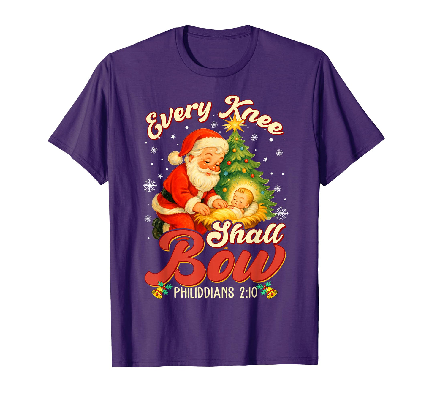 Every Knee Shall Bow Santa Christmas Nativity Scene Vintage T-Shirt